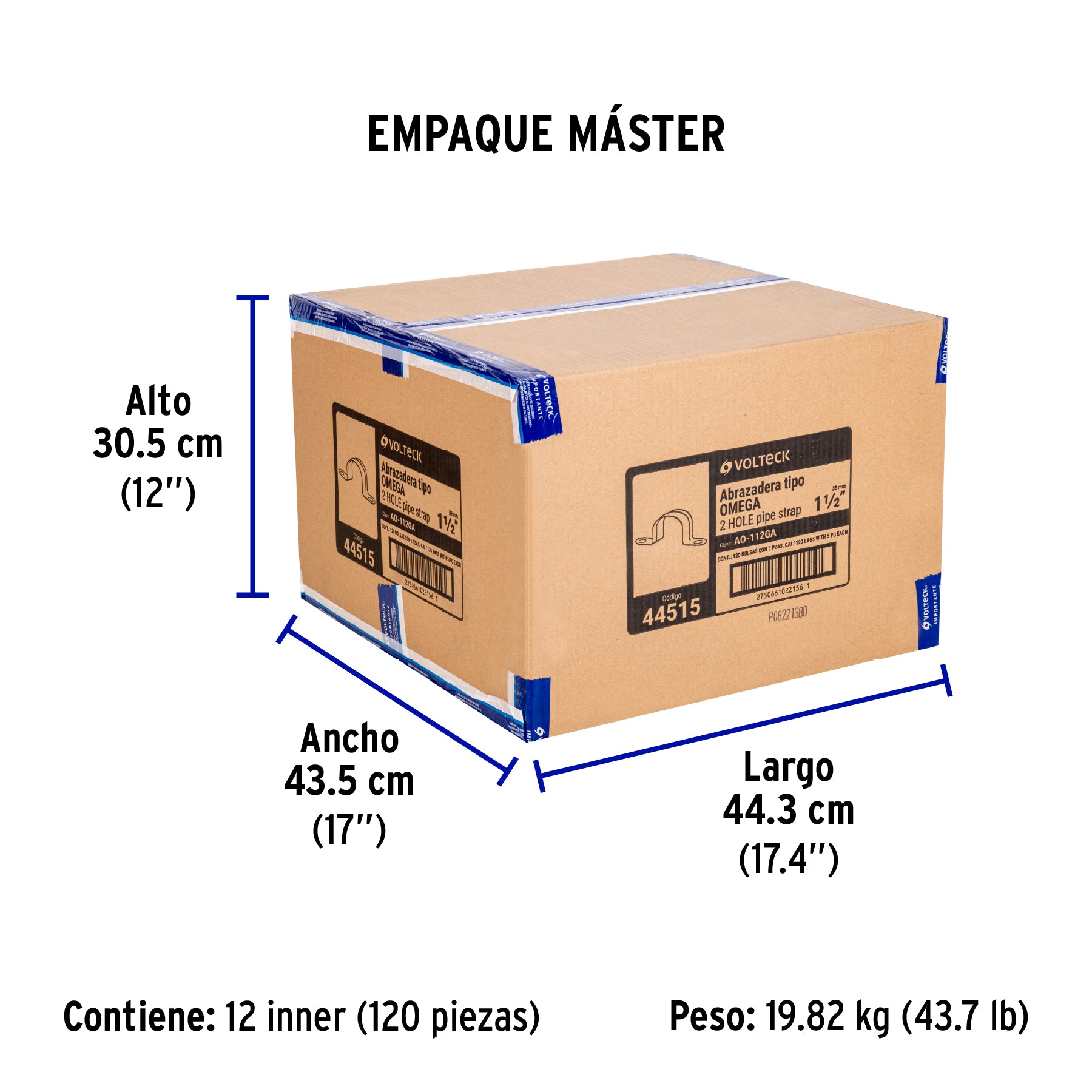 Bolsa c/5 abrazaderas tipo omega 1-1/2' p/tubo pared gruesa