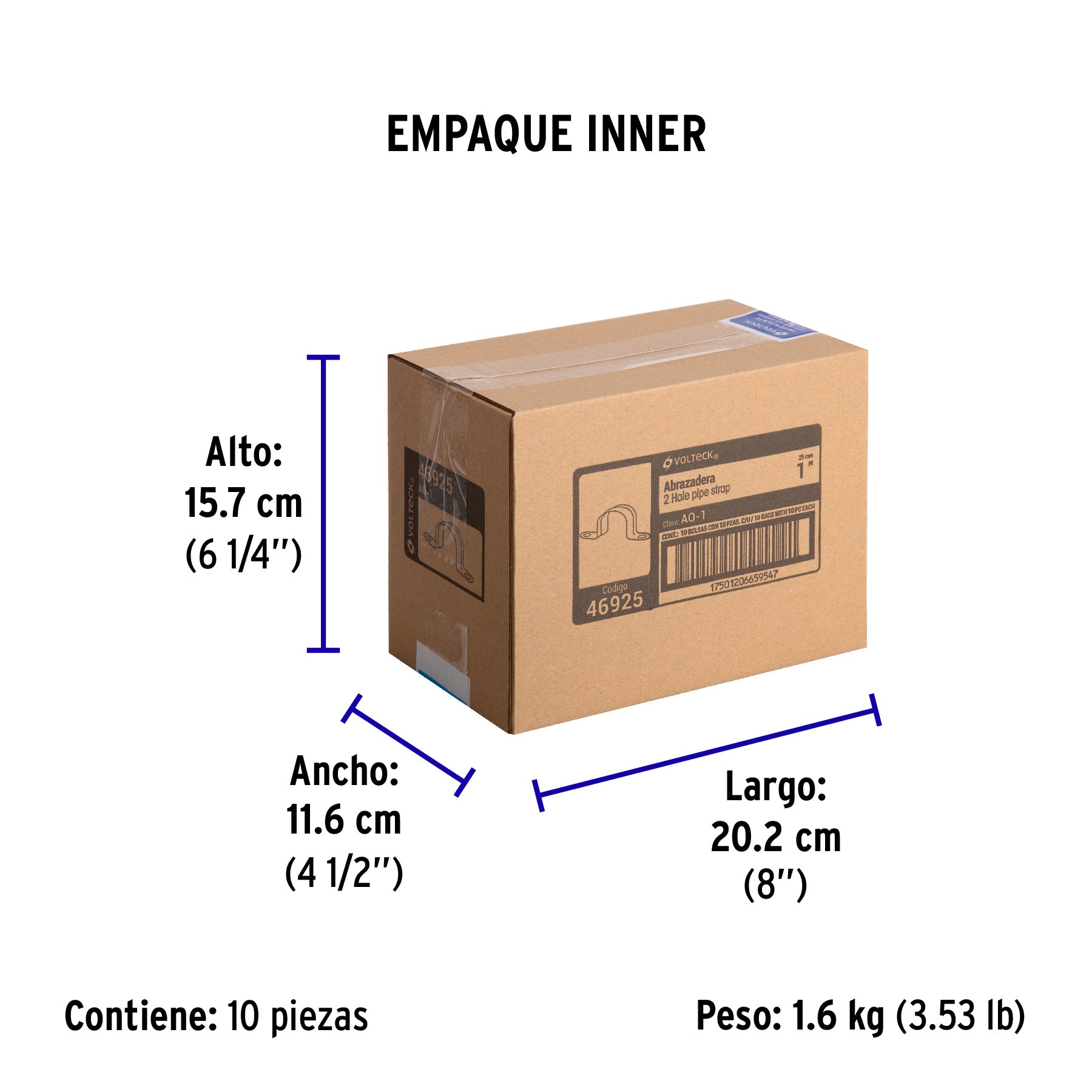 Abrazadera de tubo tipo omega 1", bolsa con 10 pzas, Volteck