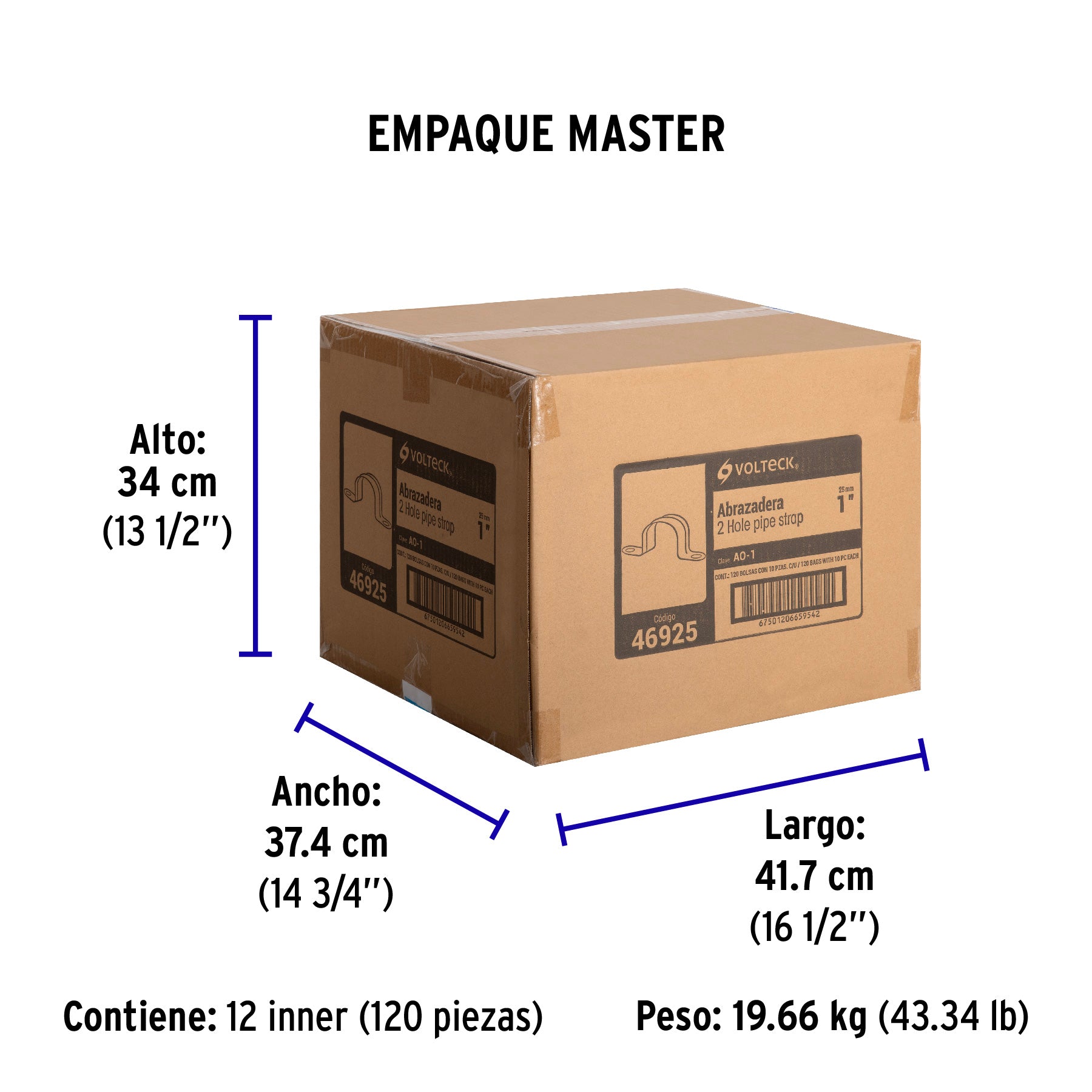 Abrazadera de tubo tipo omega 1", bolsa con 10 pzas, Volteck