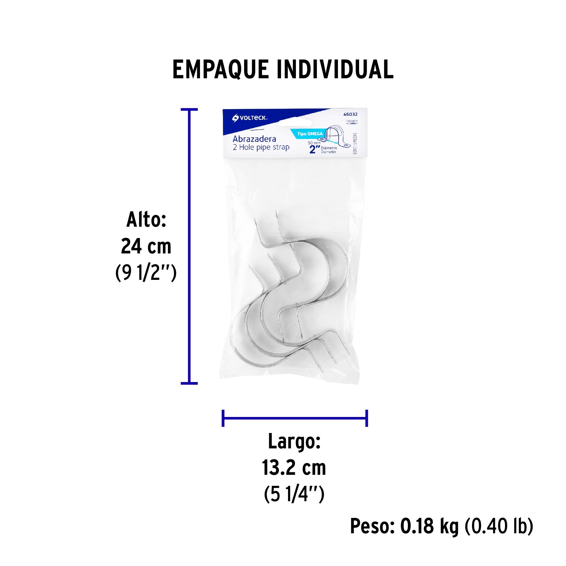 Abrazadera tubo tipo omega 2", bolsa con 5 pzas, Volteck