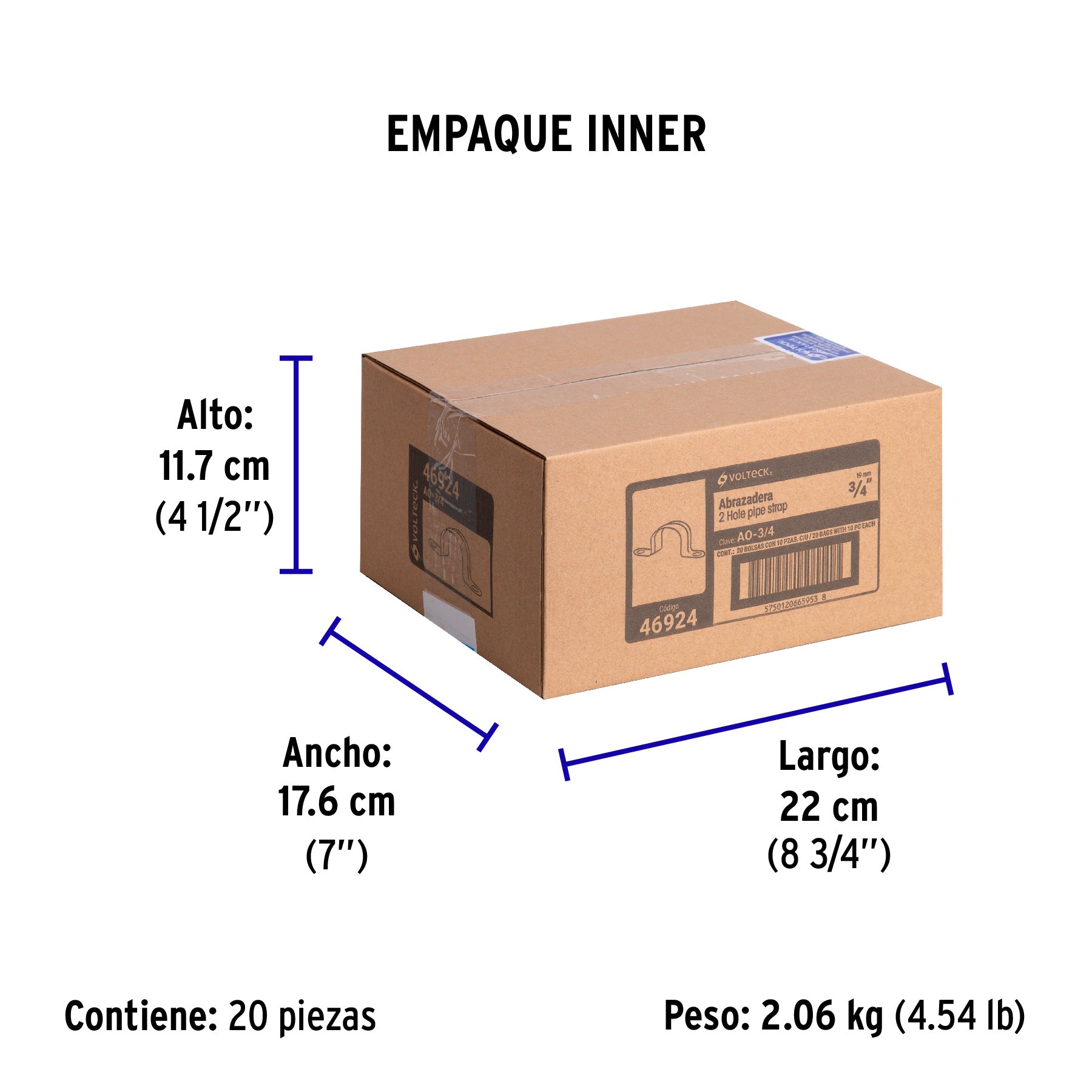 Abrazadera tubo tipo omega 3/4", bolsa con 10 pzas, Volteck
