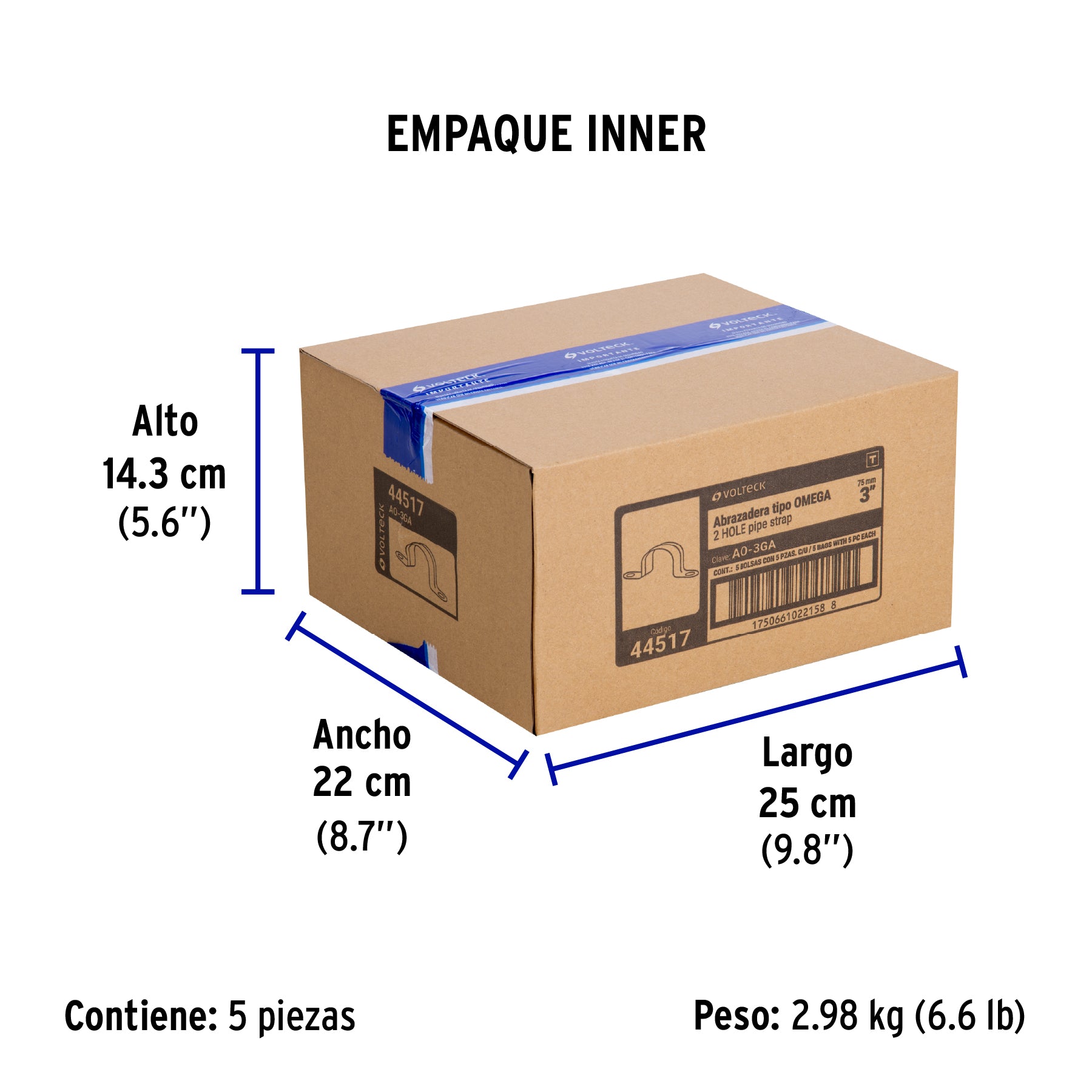 Bolsa c/5 abrazaderas tipo omega 3' p/tubo pared gruesa