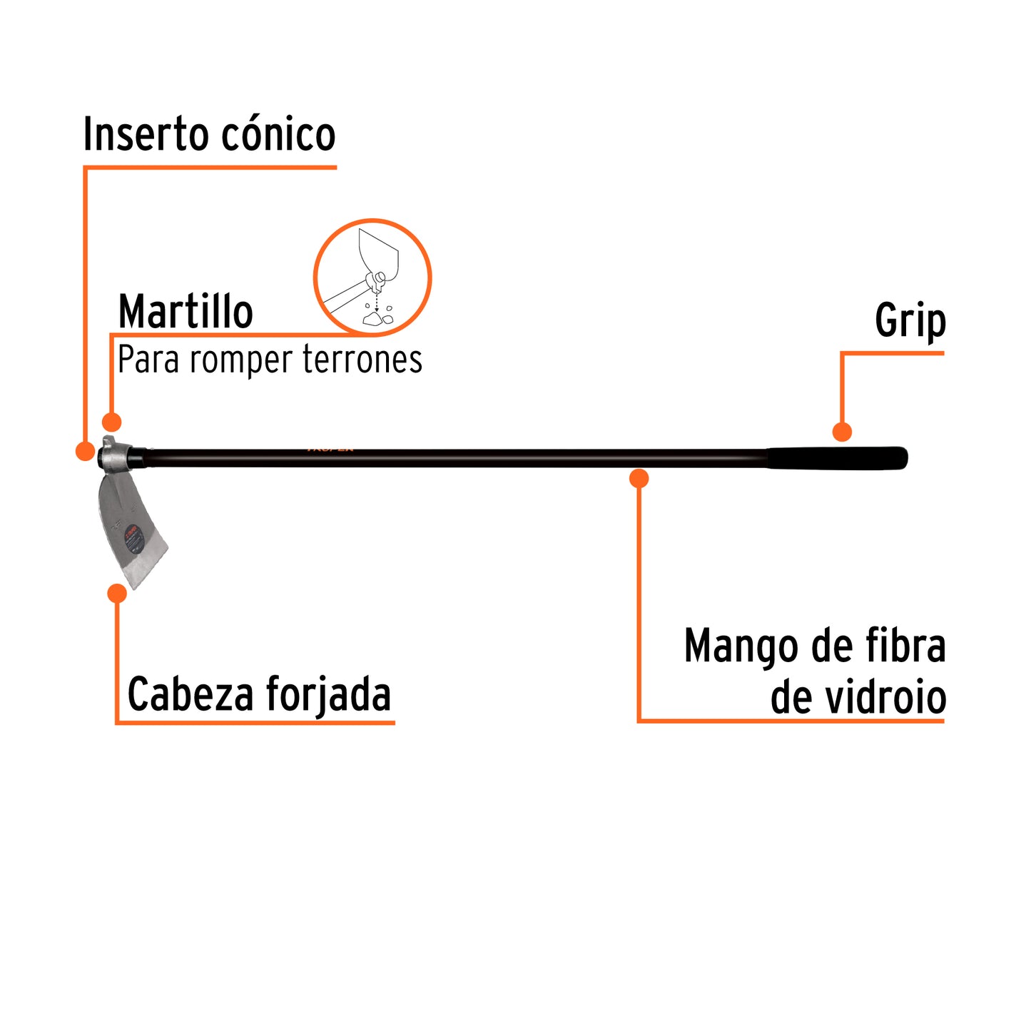 Azadón oreja y martillo No. 1 de 2.6 lb, mango de fibra 54"