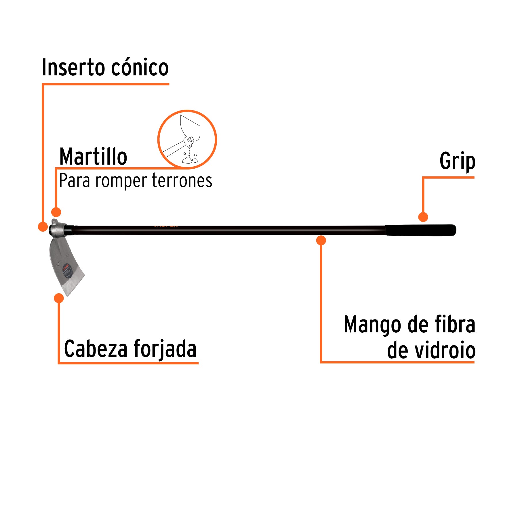 Azadón oreja y martillo No. 1 de 2.6 lb, mango de fibra 54"