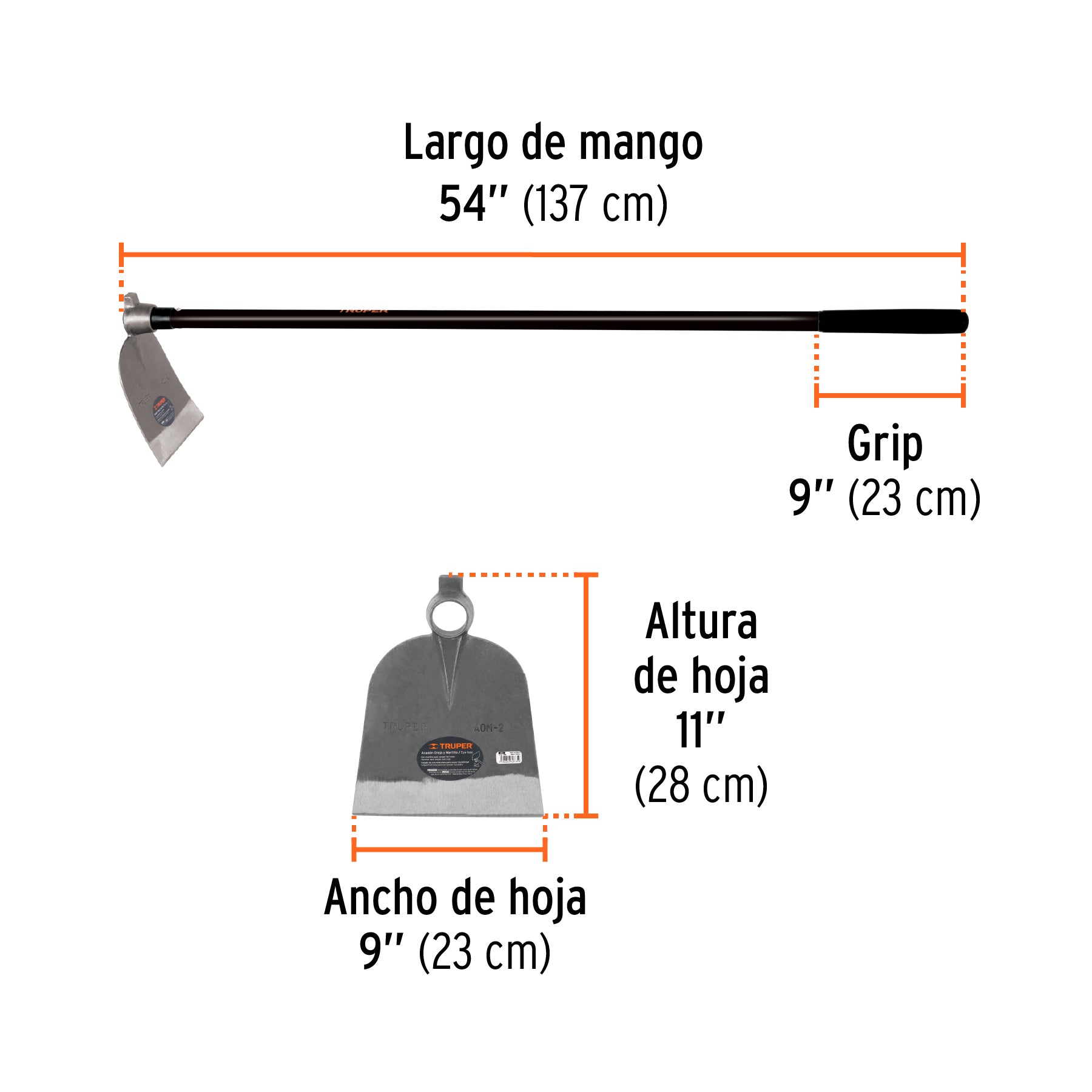 Azadón oreja y martillo No. 2 de 2.8 lb, mango de fibra 54"
