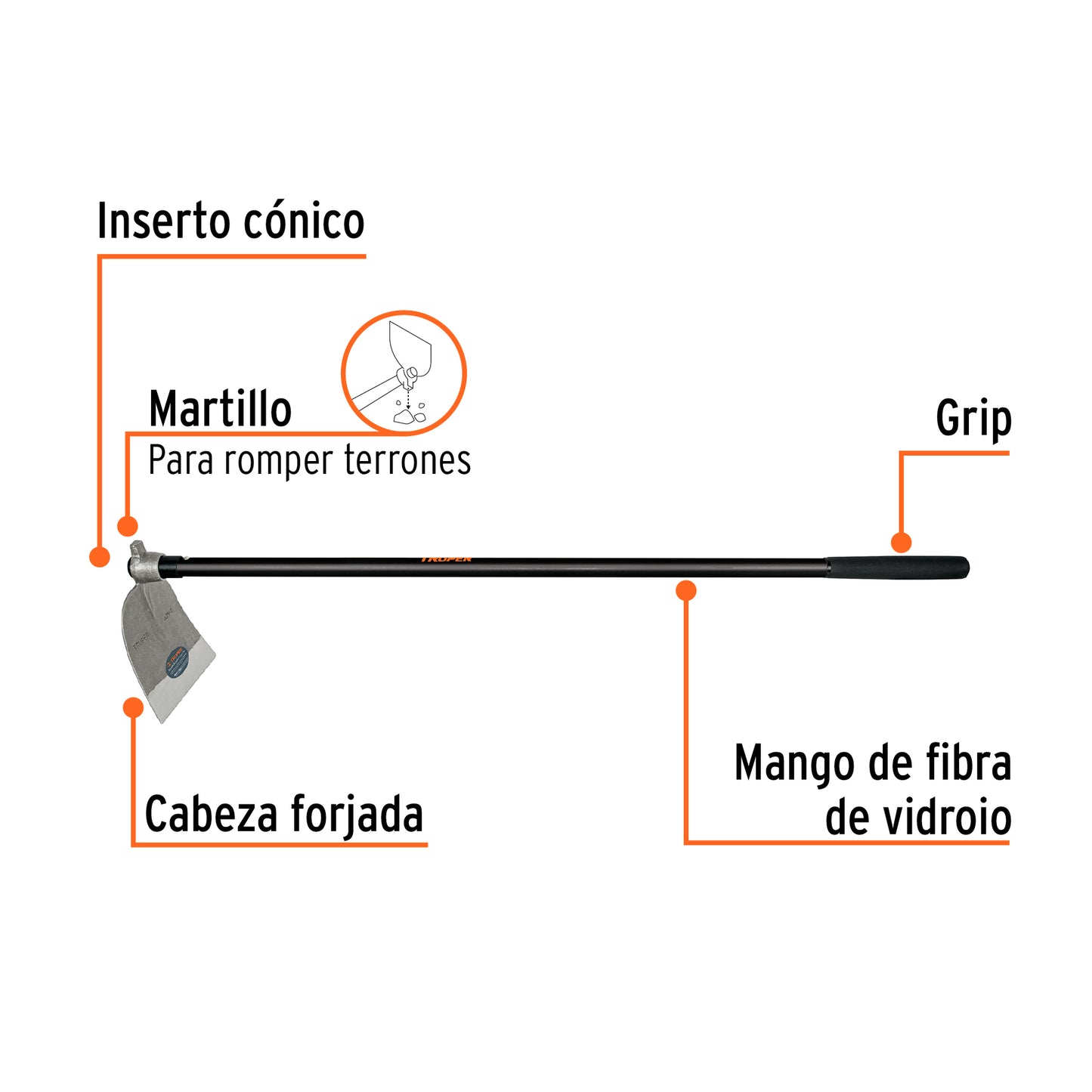 Azadón oreja y martillo No. 3 de 3.3 lb, mango de fibra 54"