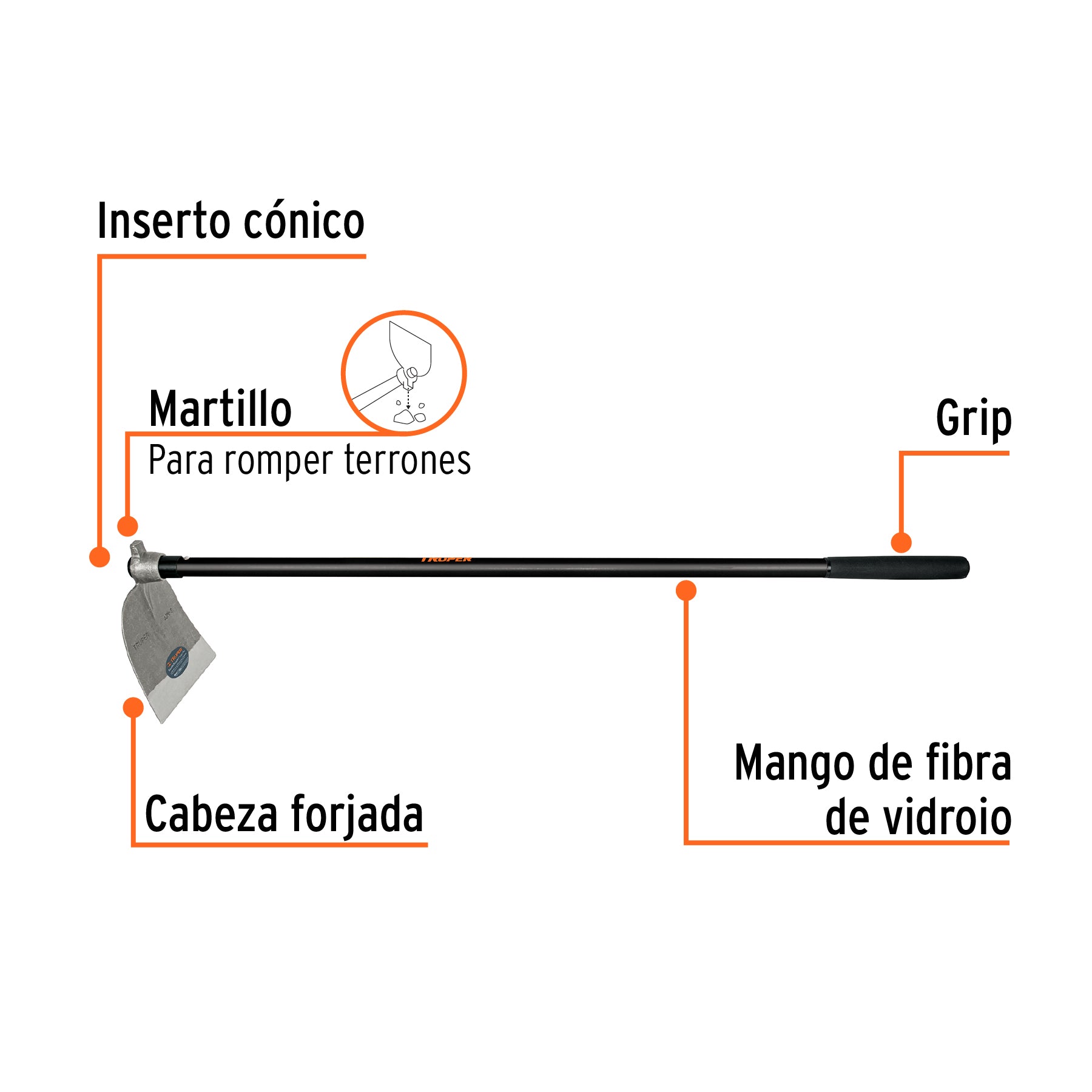 Azadón oreja y martillo No. 3 de 3.3 lb, mango de fibra 54"