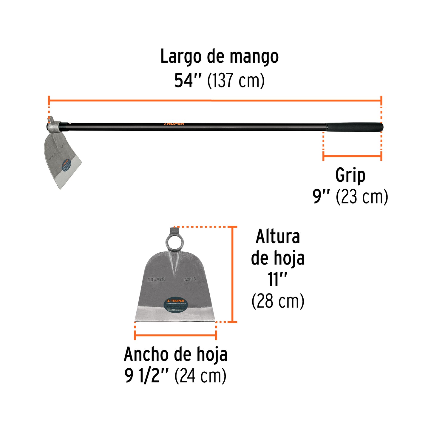 Azadón oreja y martillo No. 3 de 3.3 lb, mango de fibra 54"
