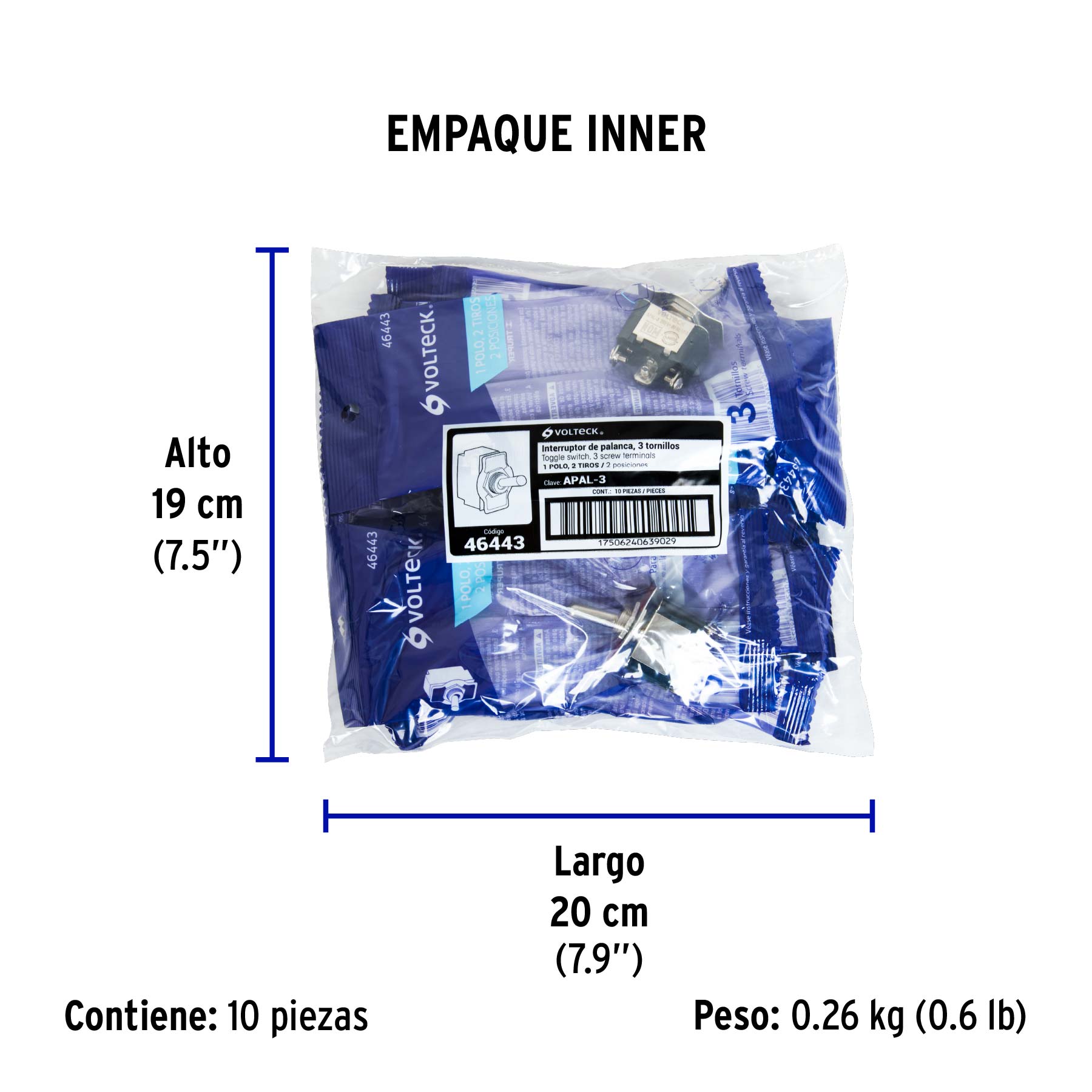 Apagador de palanca, 3 tornillos