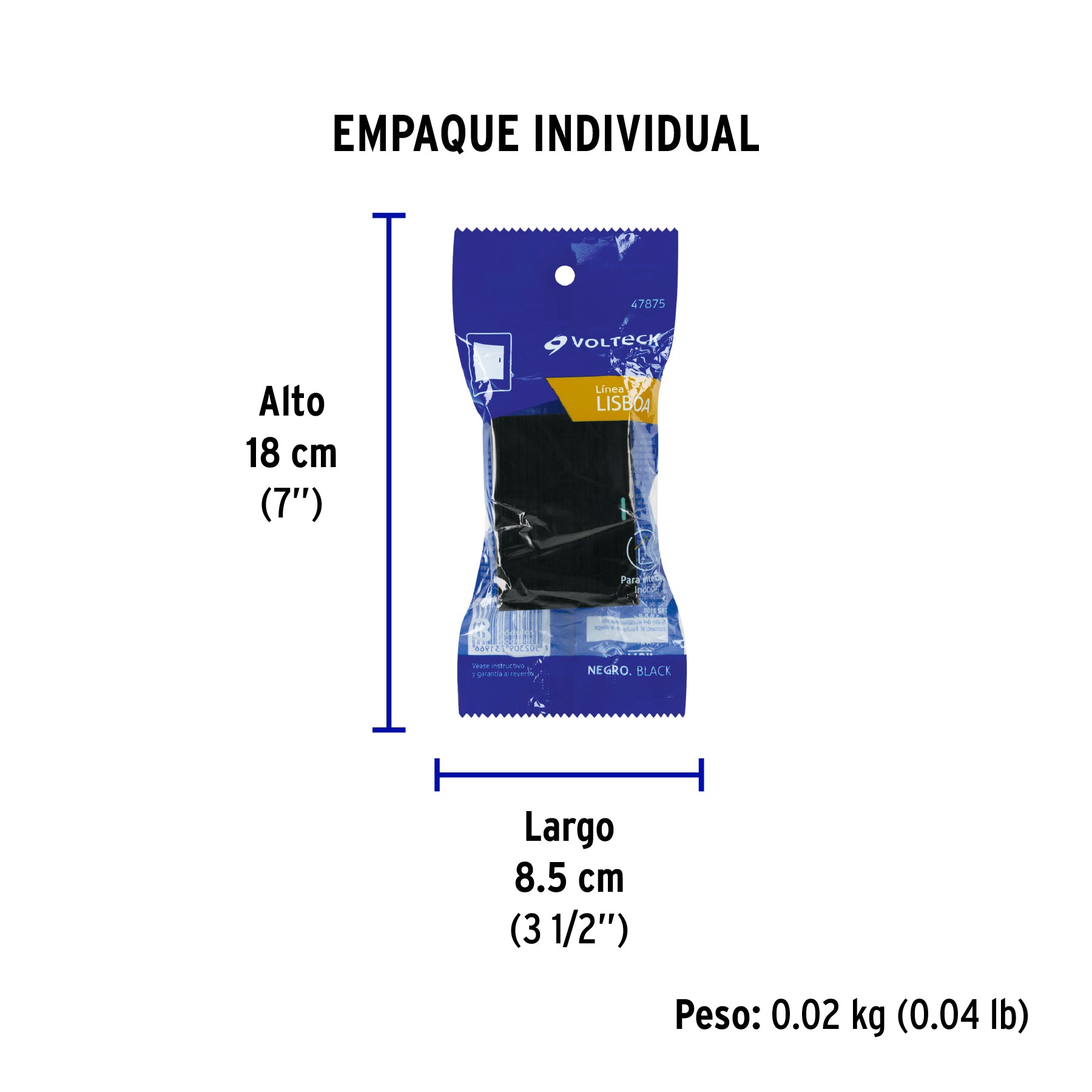 Interruptor sencillo negro de 3 módulos, línea Lisboa