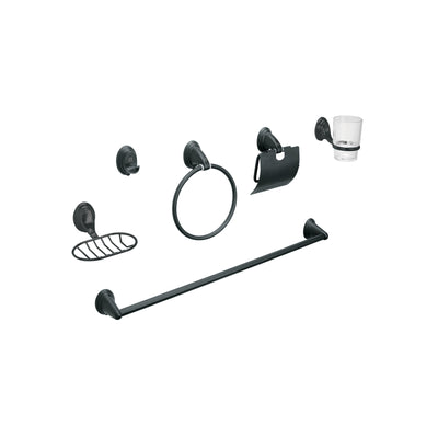 Jgo de acc p/baño con jabonera rejilla, negro,6 pzas, Aqua