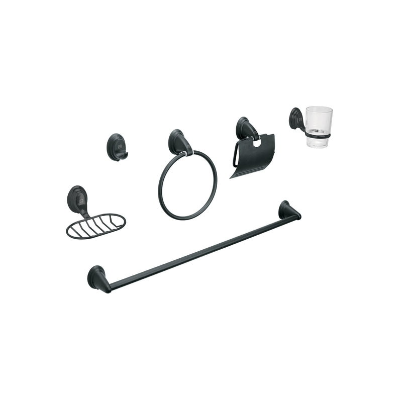 Jgo de acc p/baño con jabonera rejilla, negro,6 pzas, Aqua