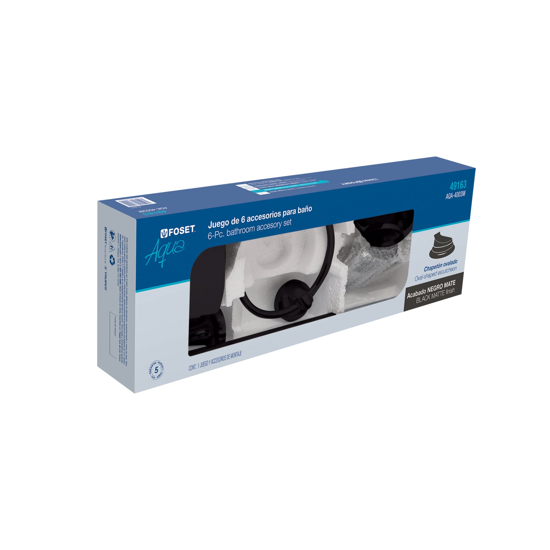 Jgo de acc p/baño con jabonera rejilla, negro,6 pzas, Aqua