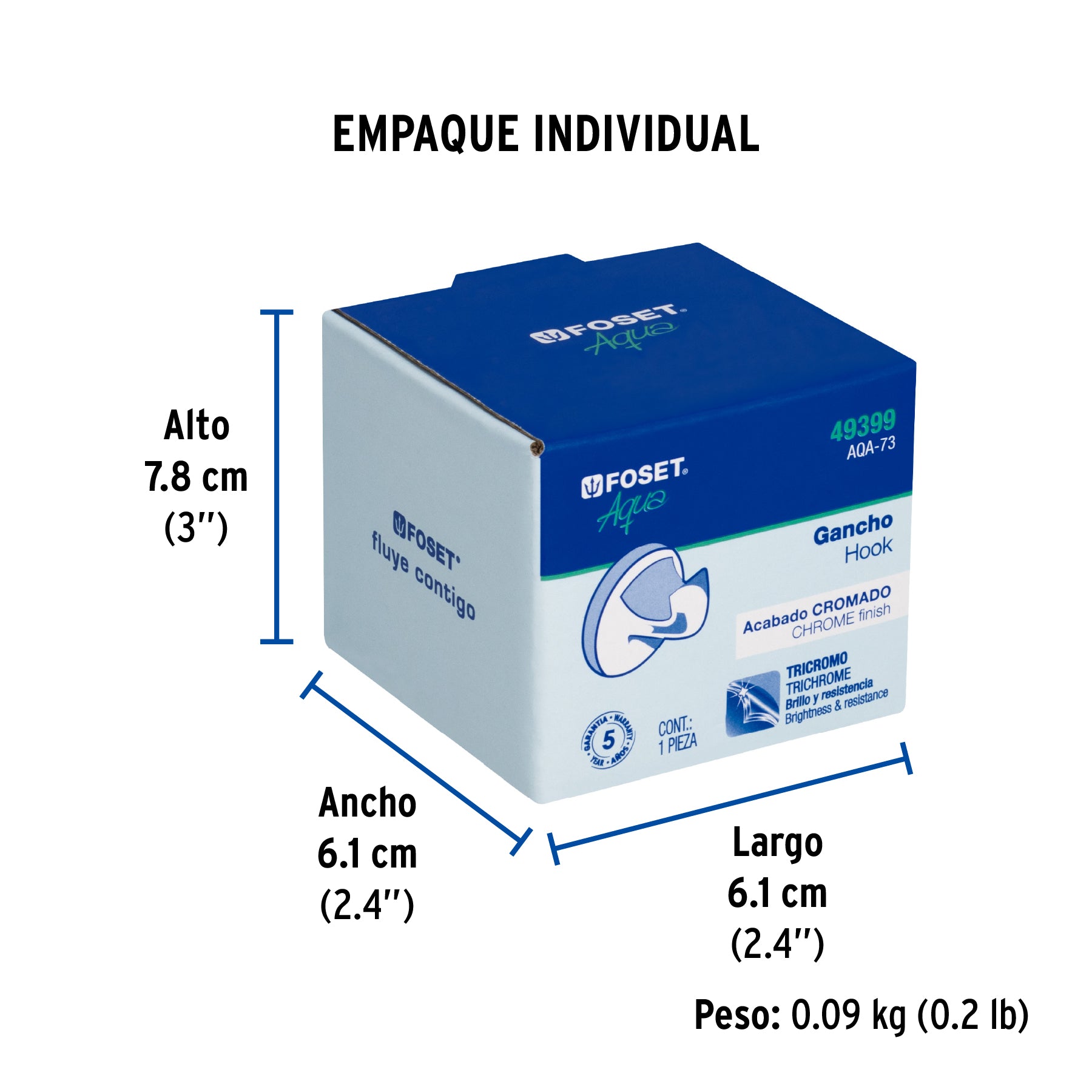 Gancho sencillo para toalla línea Aqua