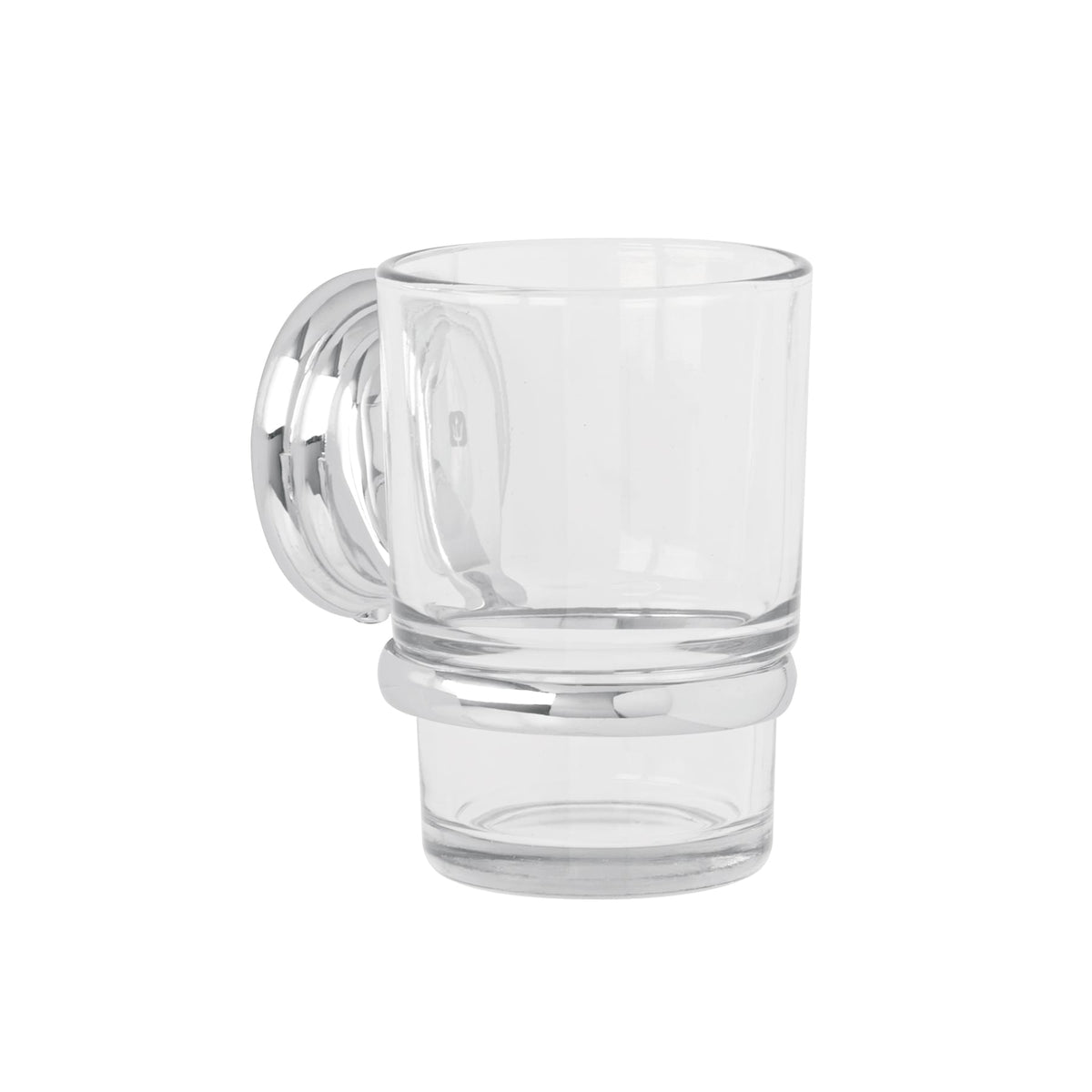 Portavaso cepillero cromo con vaso de vidrio, Foset Aqua