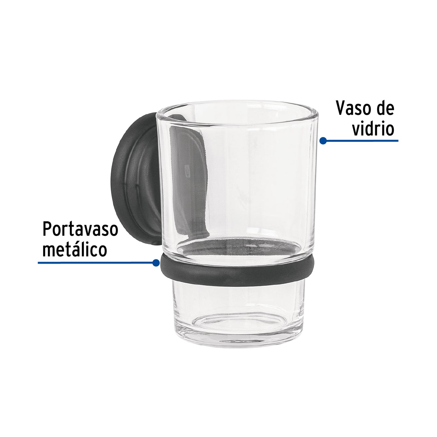 Portavaso cepillero negro con vaso de vidrio, Foset Aqua