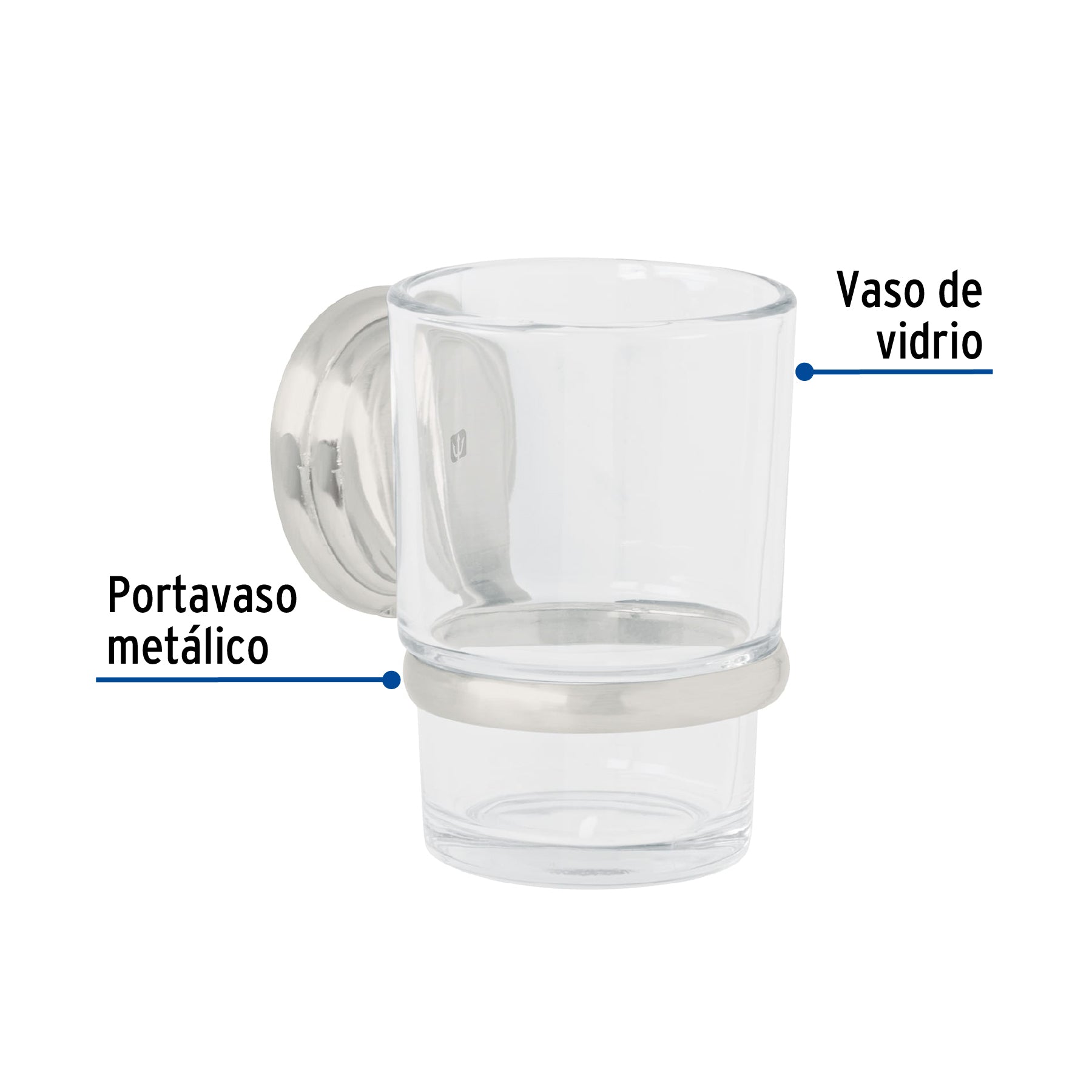 Portavaso cepillero satín con vaso de vidrio, Foset Aqua