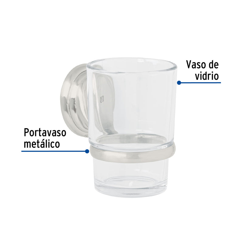 Portavaso cepillero satín con vaso de vidrio, Foset Aqua