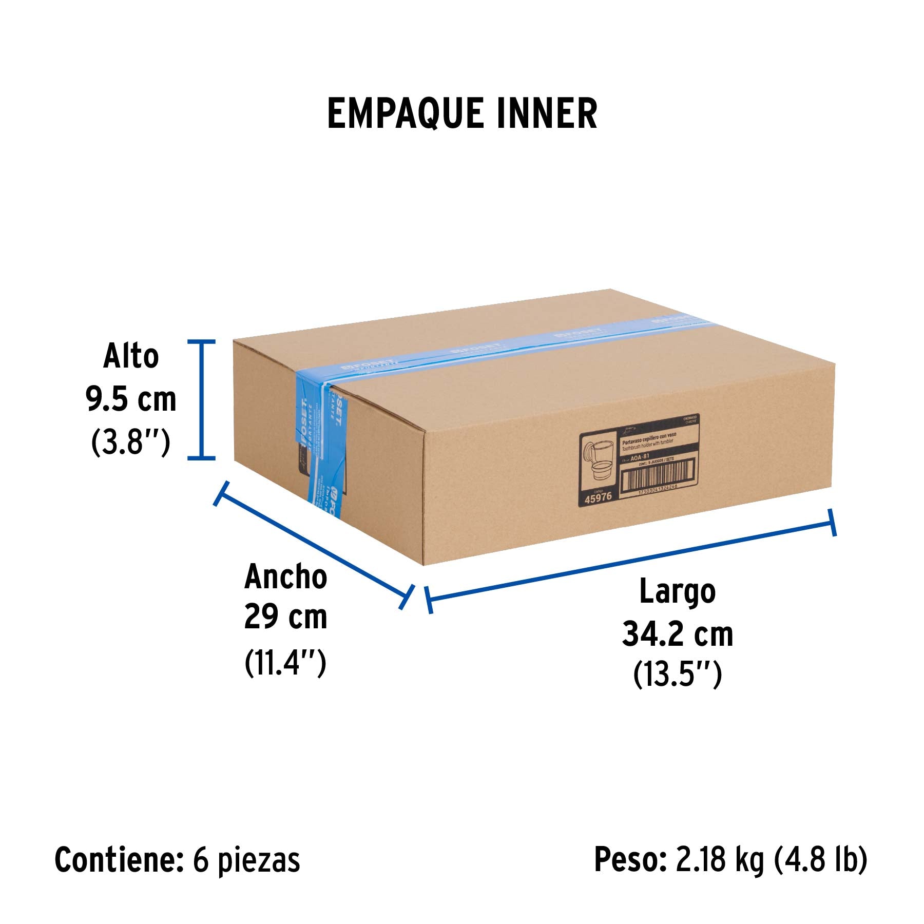 Portavaso cepillero cromo con vaso de vidrio, Foset Aqua