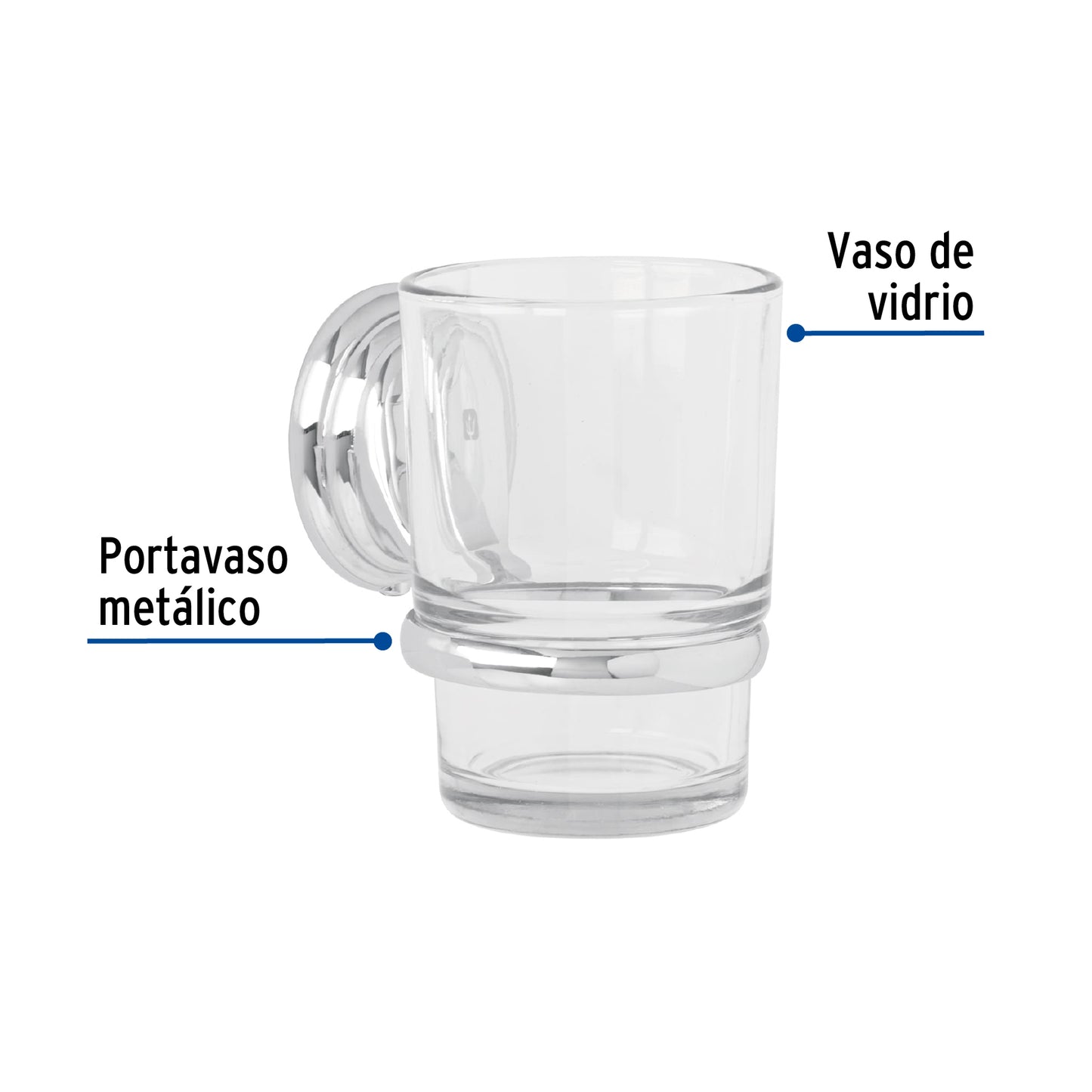 Portavaso cepillero cromo con vaso de vidrio, Foset Aqua