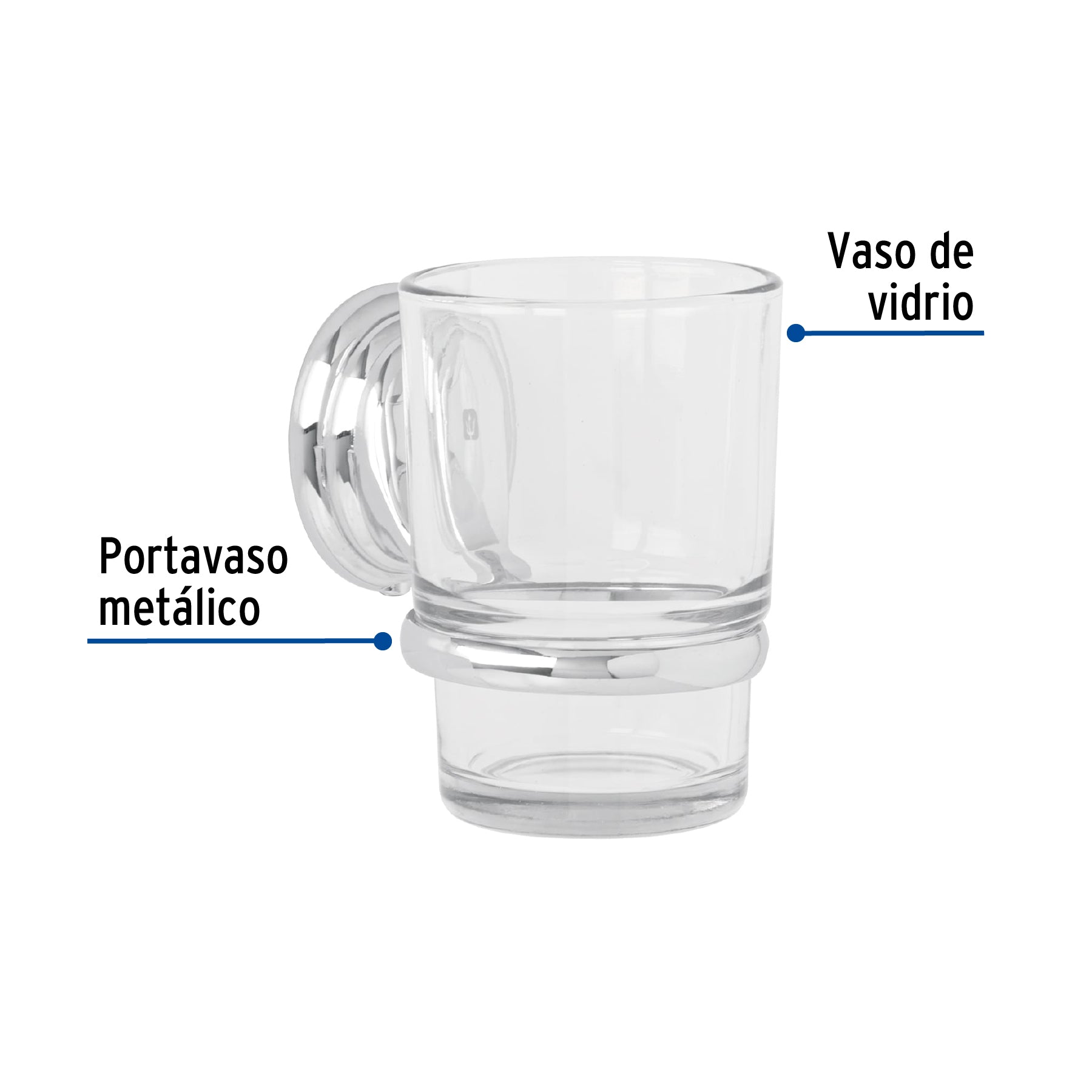 Portavaso cepillero cromo con vaso de vidrio, Foset Aqua