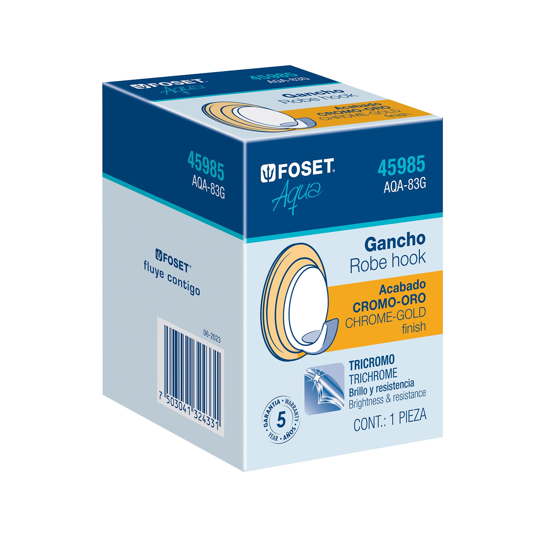 Gancho sencillo metálico acabado cromo-oro, Foset Aqua