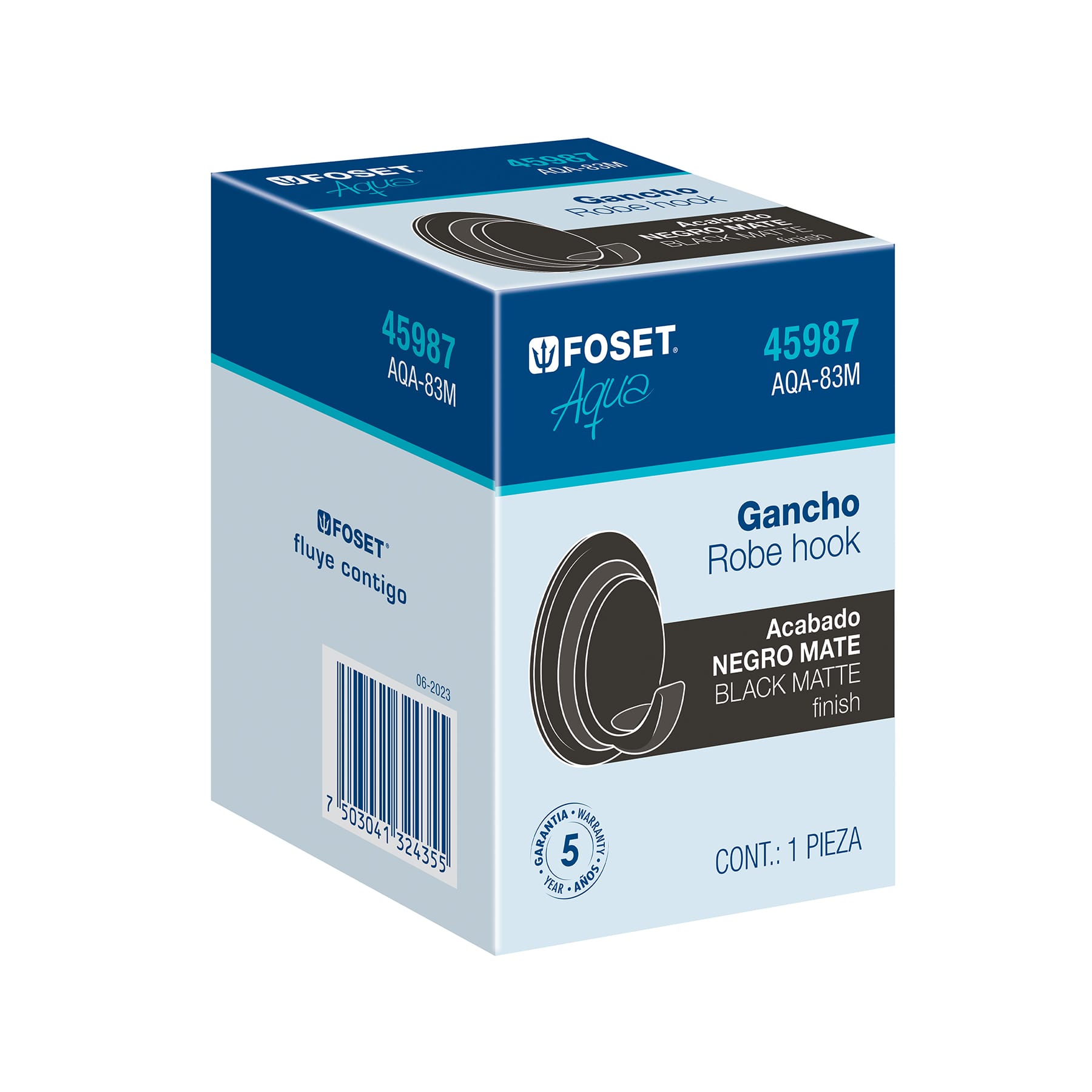 Gancho sencillo metálico acabado negro, Foset Aqua