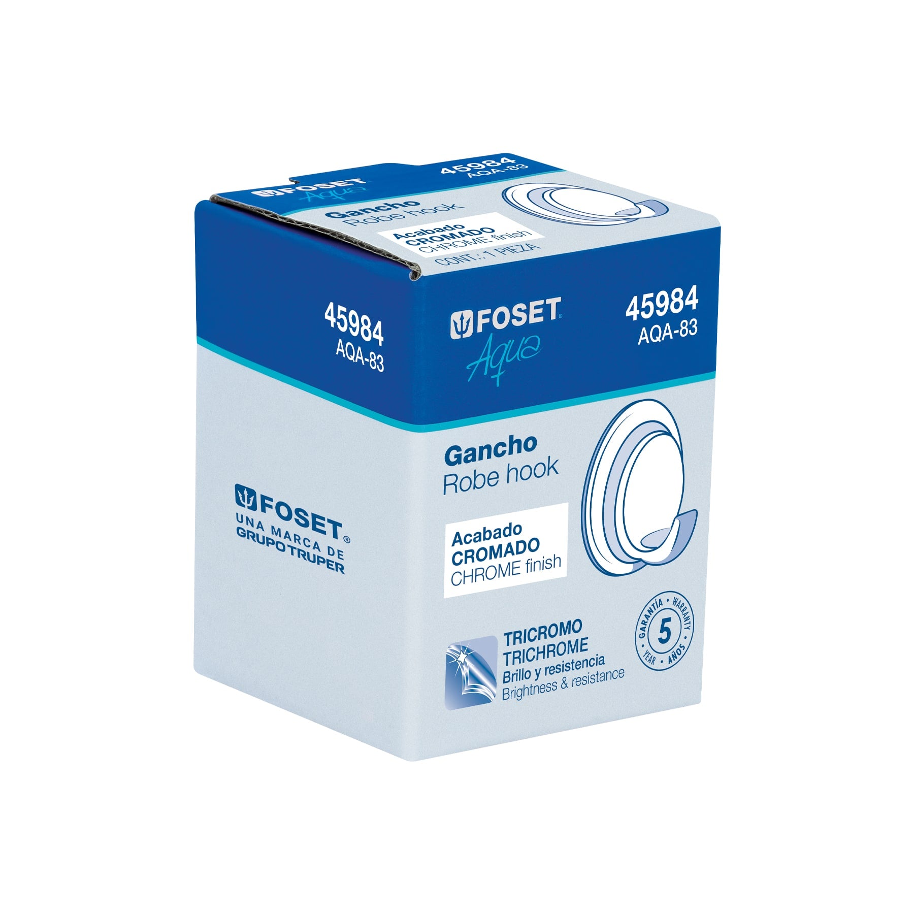 Gancho sencillo metálico acabado cromo, Foset Aqua
