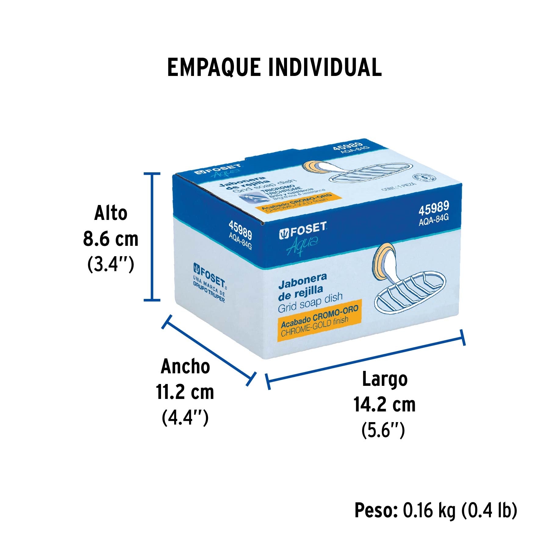Jabonera metálica cromo-oro, Foset Aqua