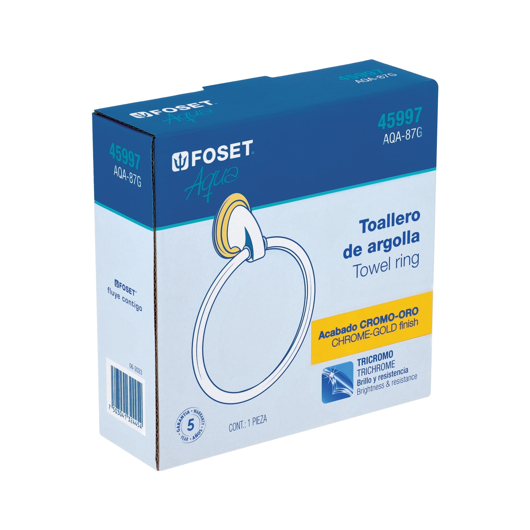Toallero argolla metálico acabado cromo-oro, Foset Aqua