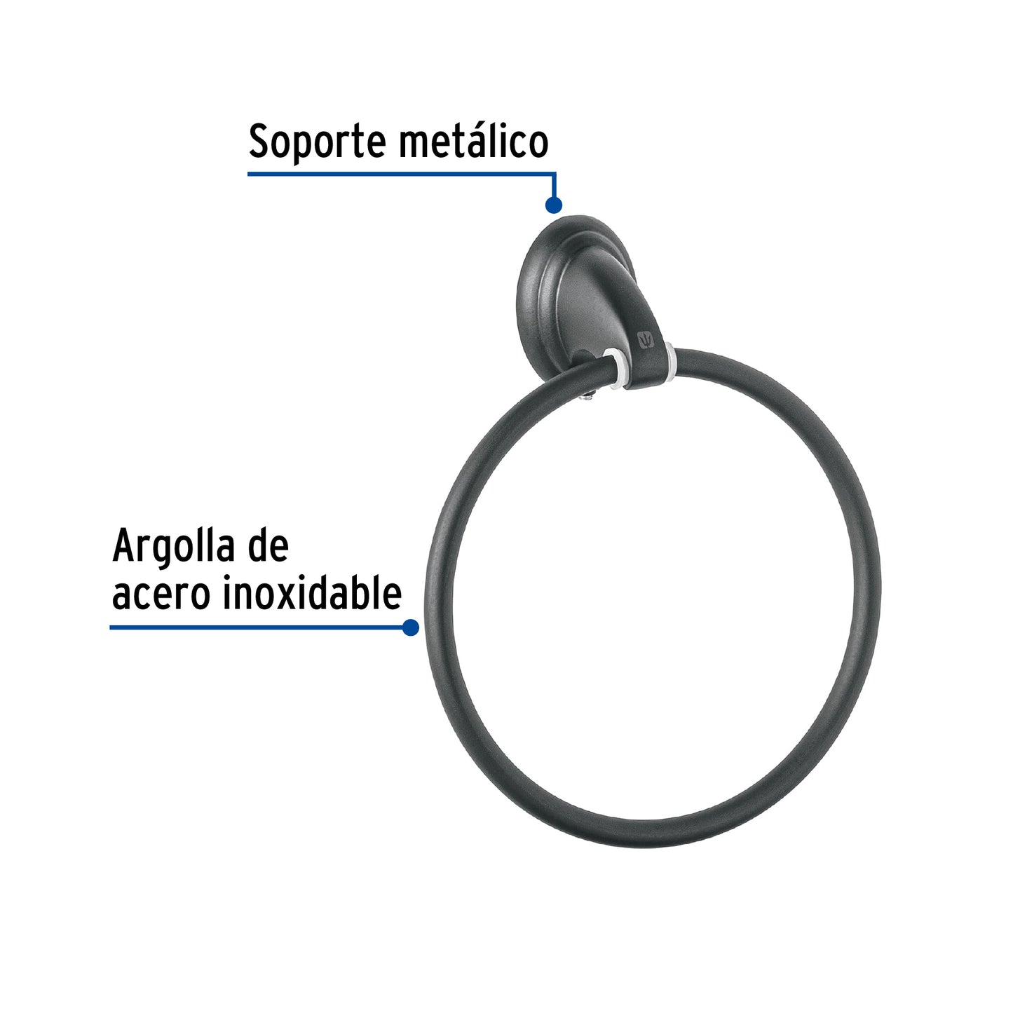 Toallero argolla metálico acabado negro, Foset Aqua