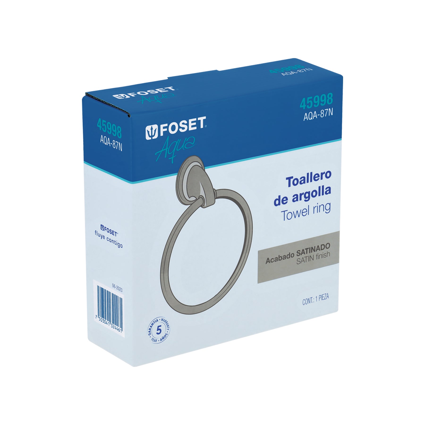 Toallero argolla metálico acabado satín, Foset Aqua