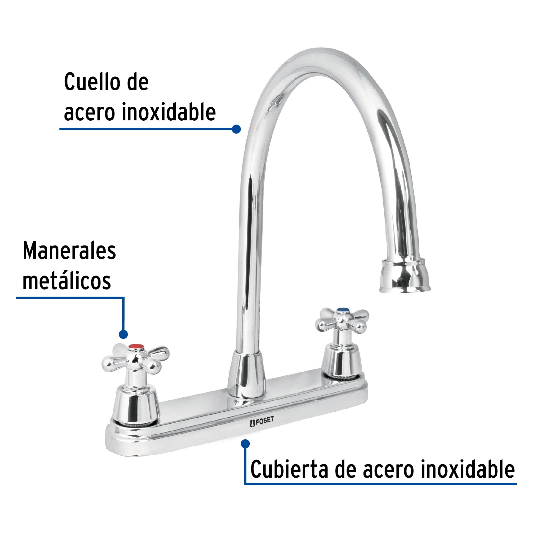Mezcladora para fregadero, manerales cruceta,acero inox.Aqua