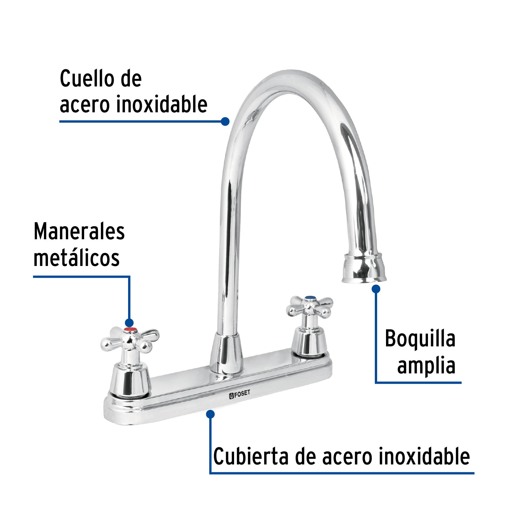 Mezcladora para fregadero, manerales cruceta,acero inox.Aqua
