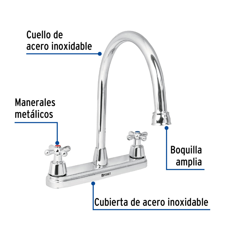 Mezcladora para fregadero, manerales cruceta,acero inox.Aqua