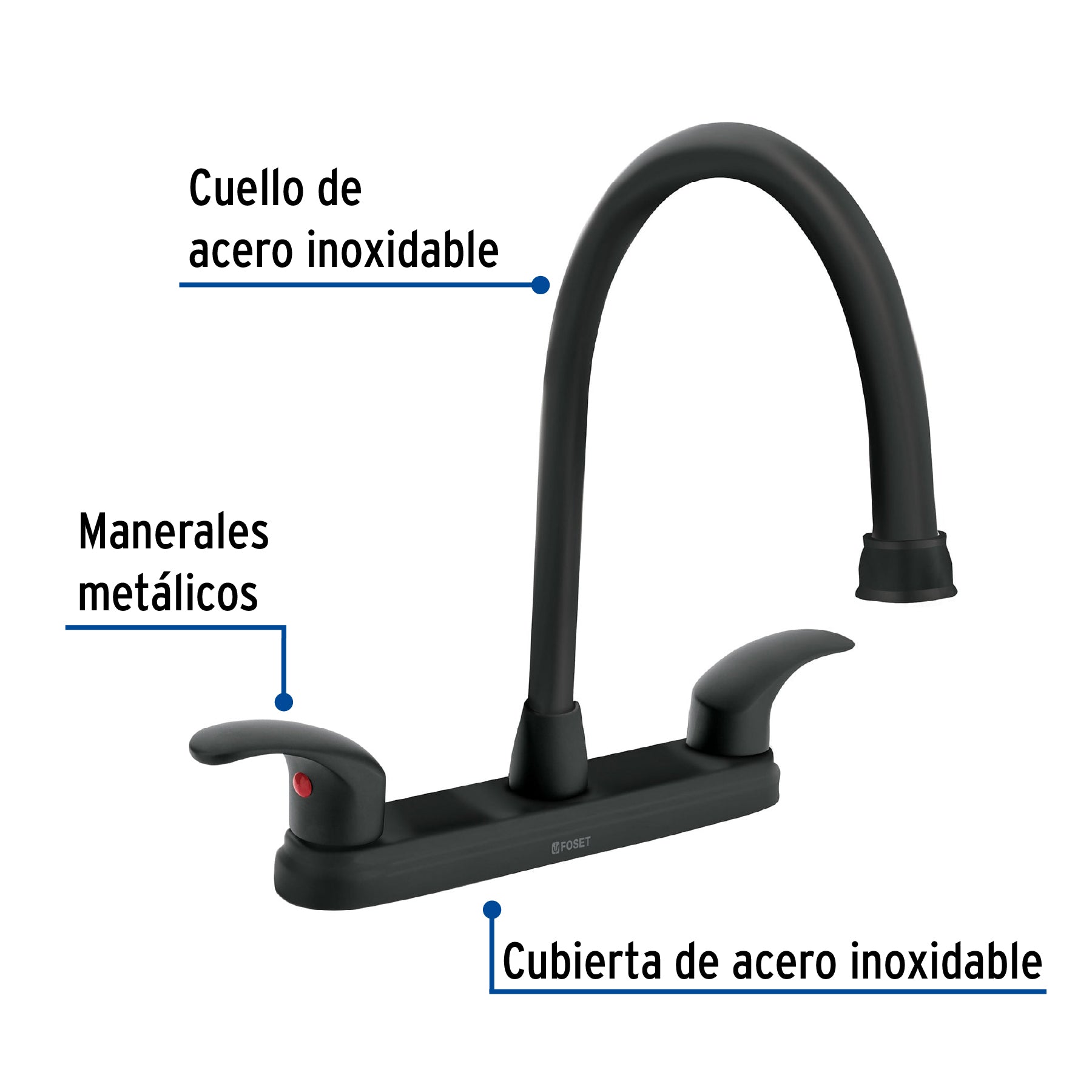 Mezcladora para fregadero, manerales palanca, negro, Aqua