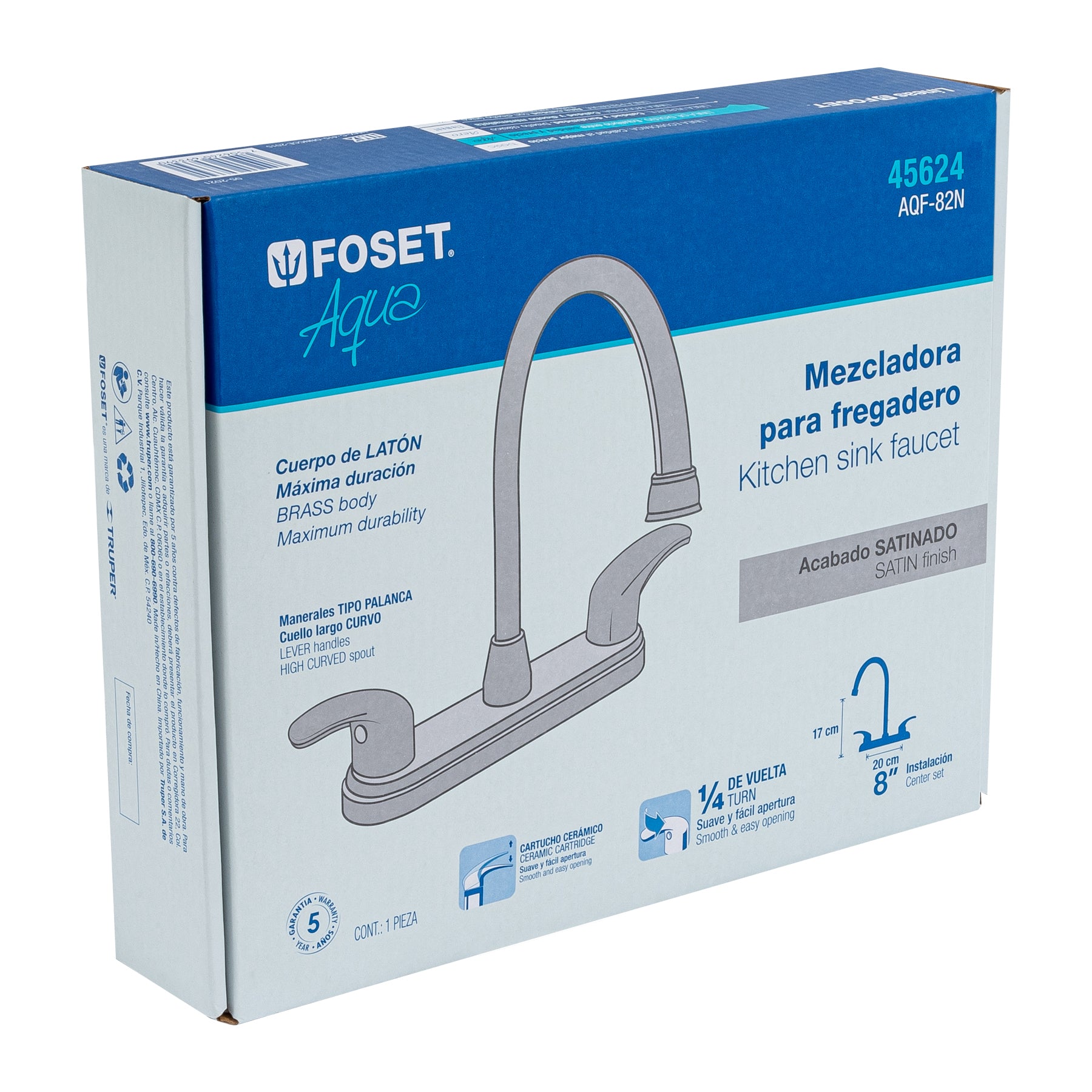 Mezcladora para fregadero, manerales palanca, satín, Aqua