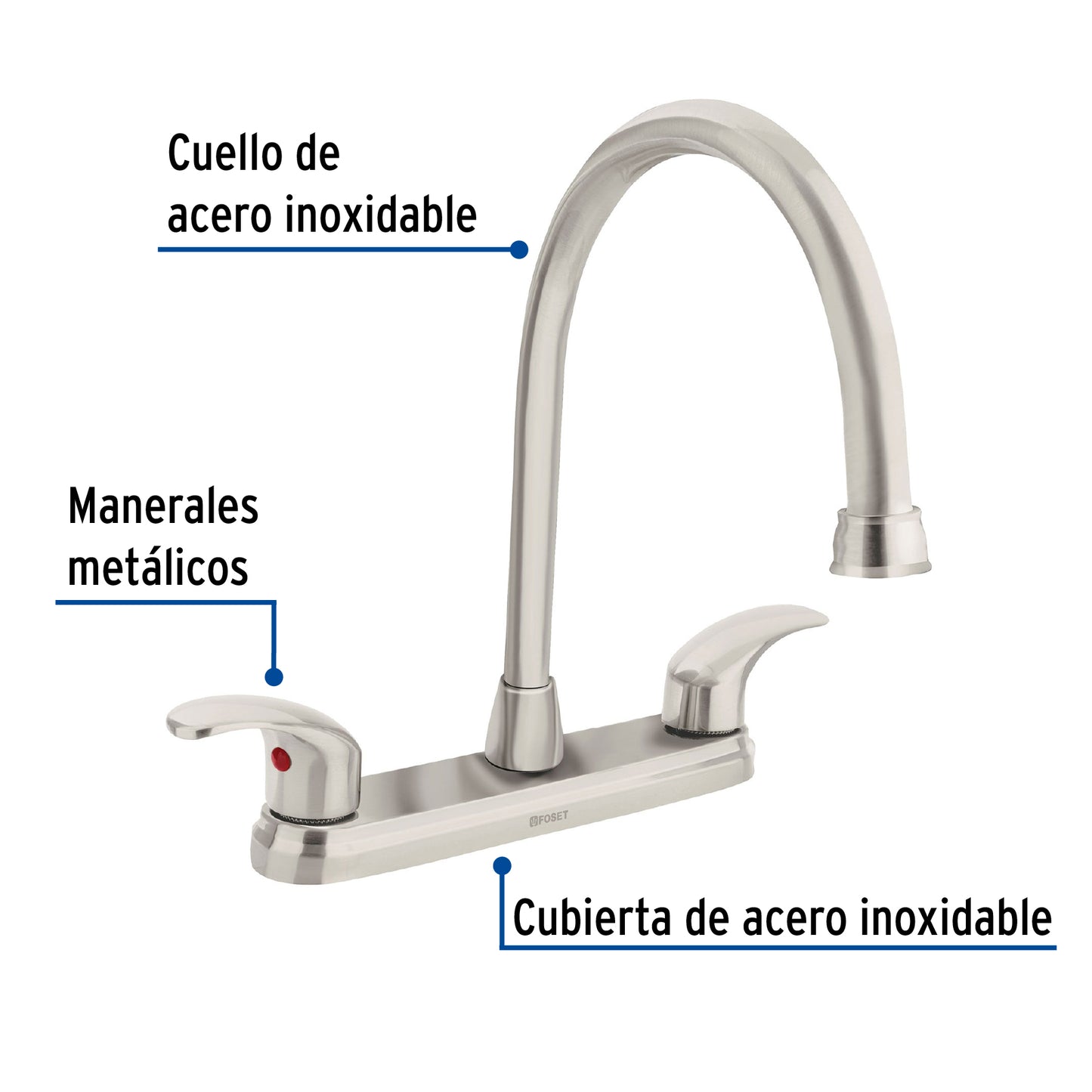 Mezcladora para fregadero, manerales palanca, satín, Aqua
