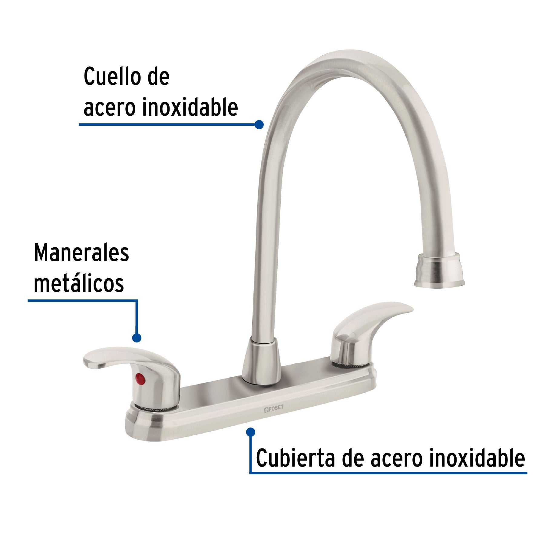 Mezcladora para fregadero, manerales palanca, satín, Aqua