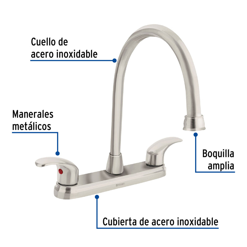 Mezcladora para fregadero, manerales palanca, satín, Aqua