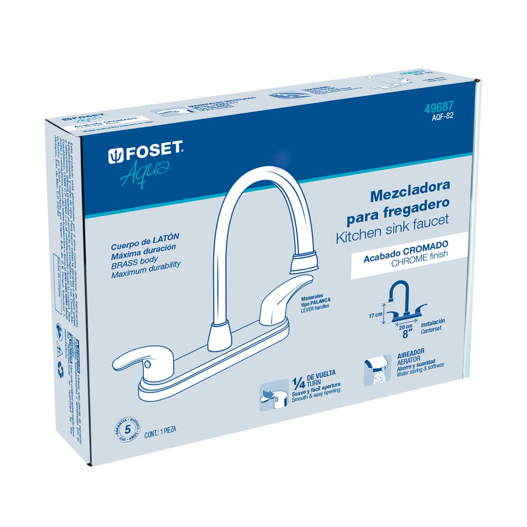 Mezcladora para fregadero, manerales palanca,acero inox.Aqua