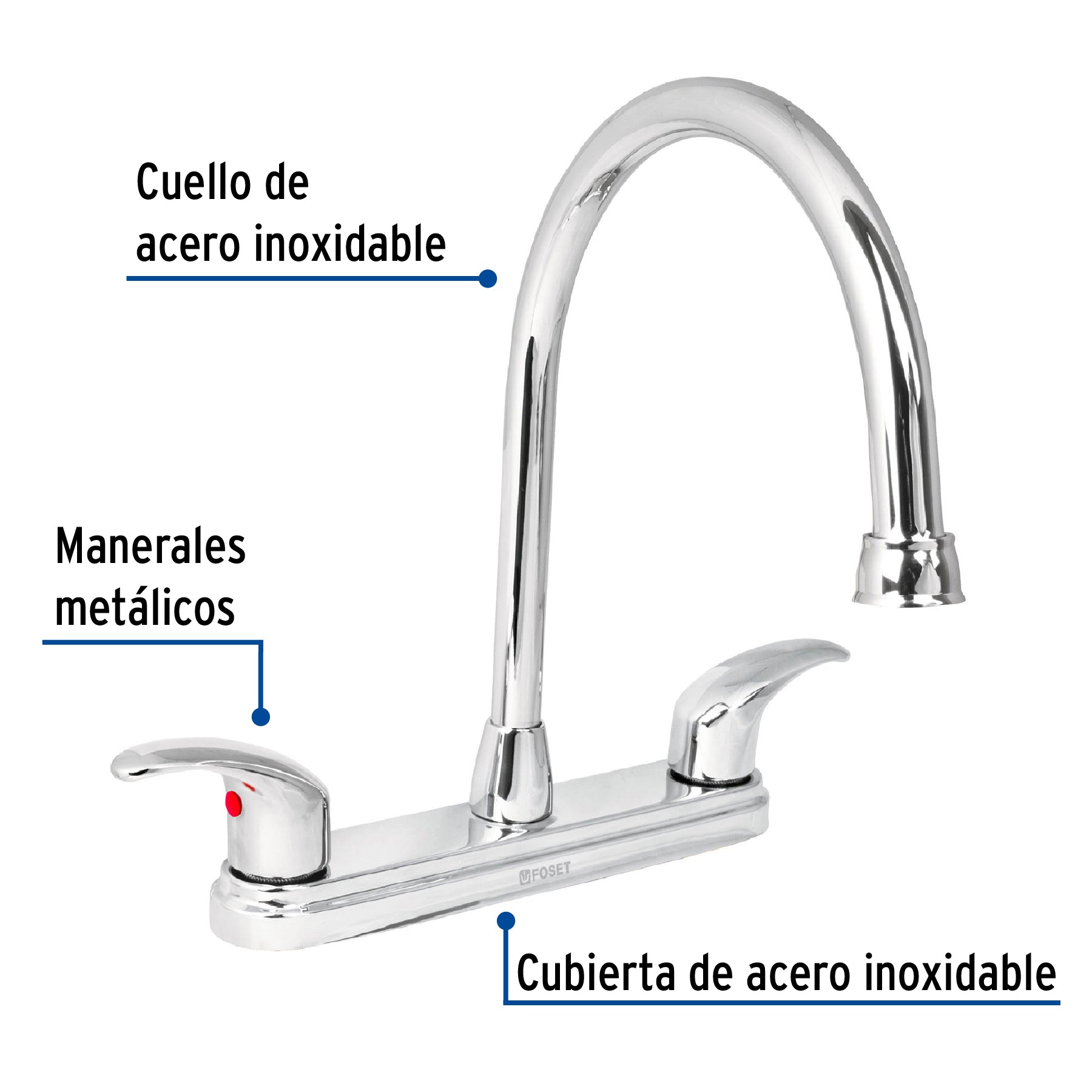 Mezcladora para fregadero, manerales palanca,acero inox.Aqua