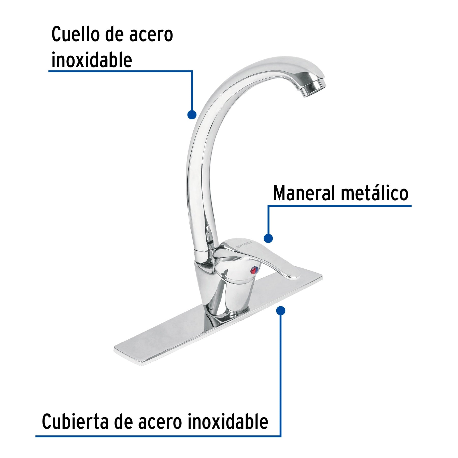 Monomando para fregadero, cuello curvo, Aqua