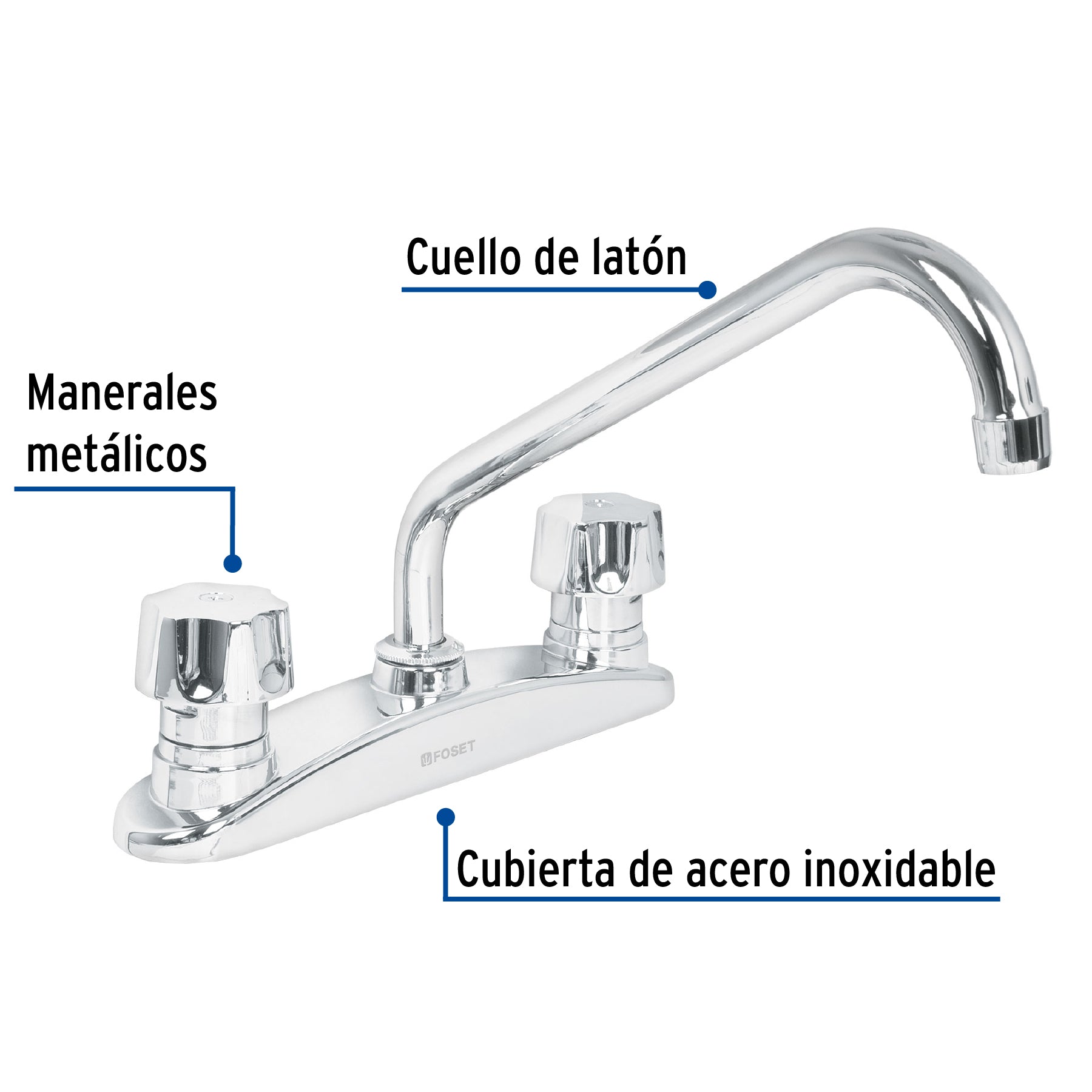 Mezcladora fregadero, manerales metálicos, base curva, Aqua