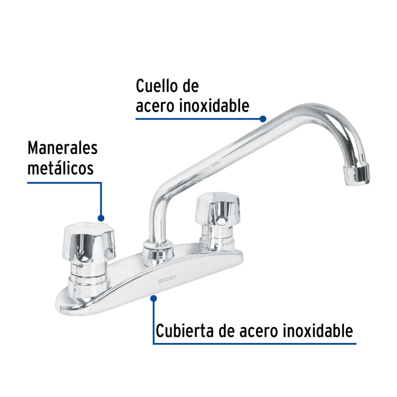 Mezcladora fregadero, manerales metálicos, base curva, Aqua