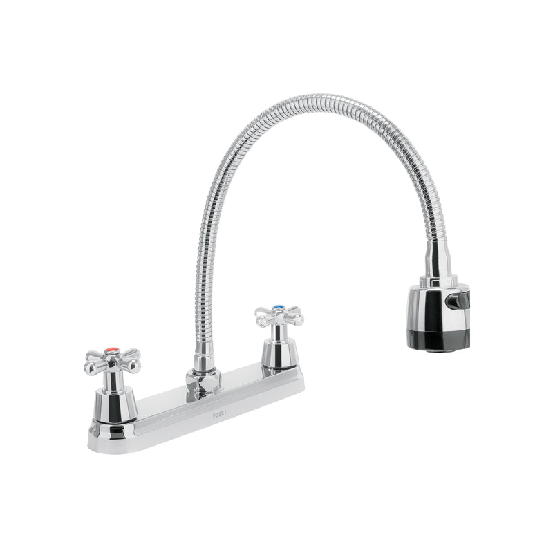 Mezcladora inox 8' p/fregadero, flexible, cruceta, Foset