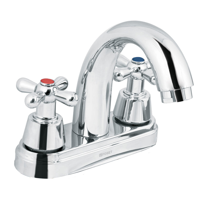 Mezcl. lavabo, manerales cruceta, cuello alto, acero, Aqua