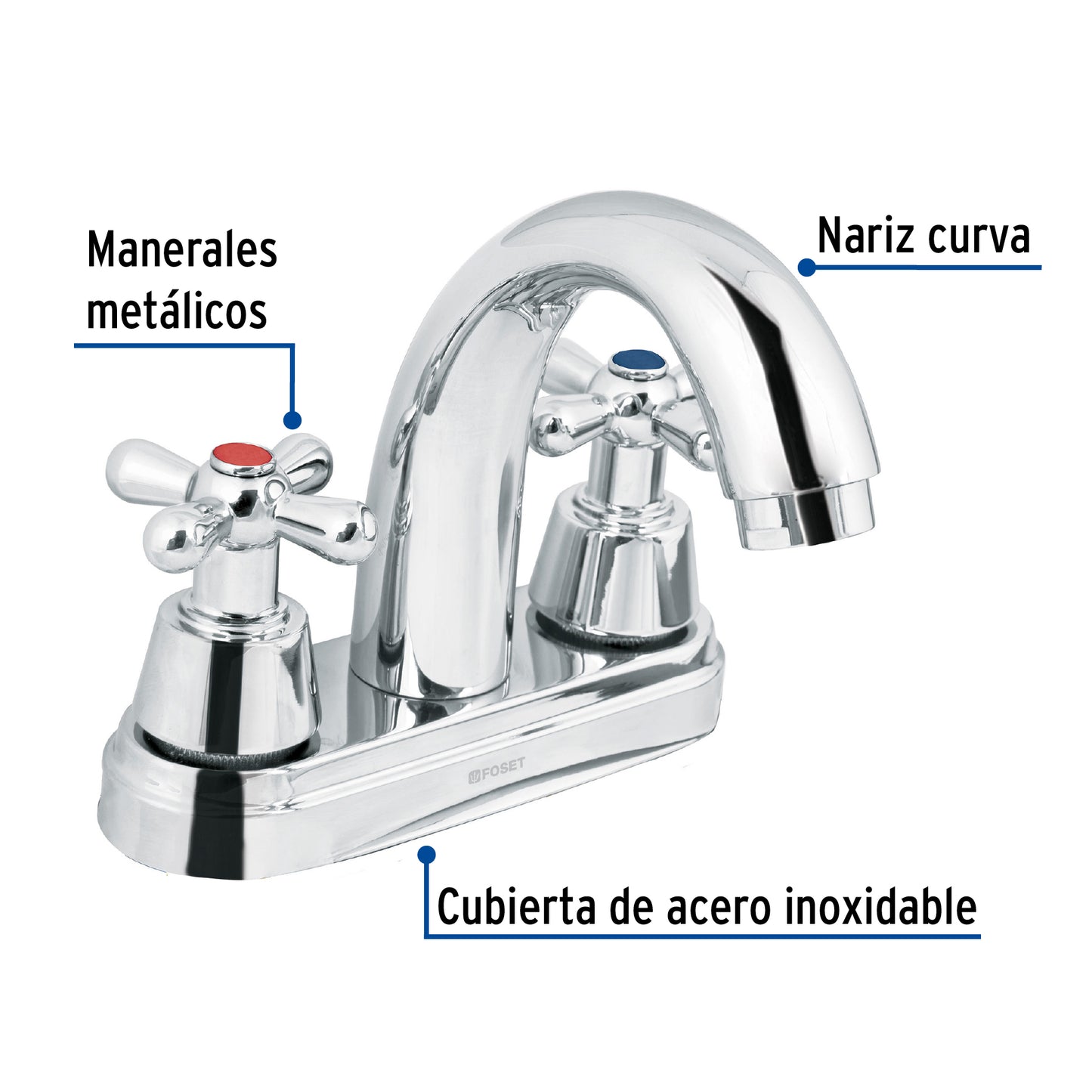 Mezcl. lavabo, manerales cruceta, cuello alto, acero, Aqua