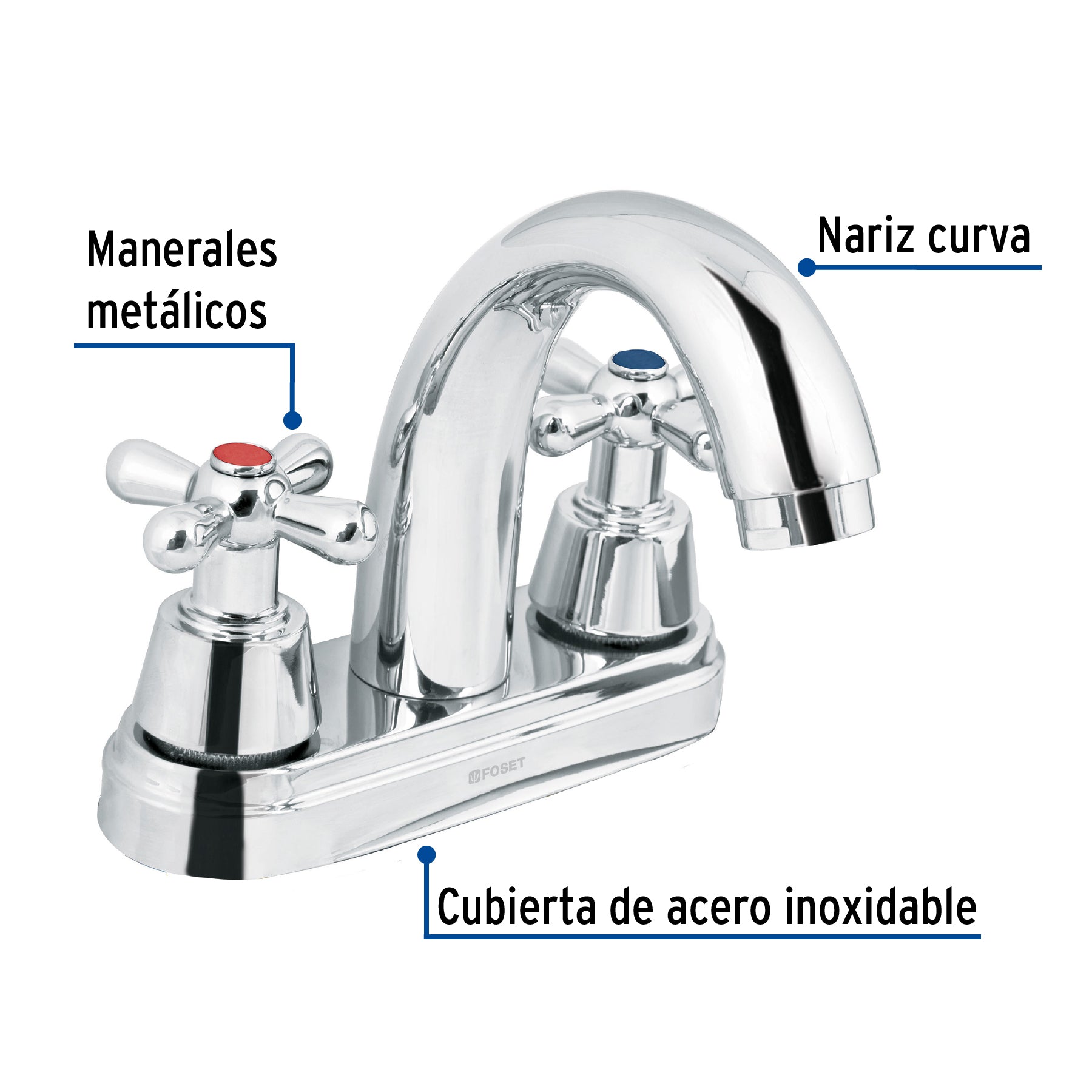 Mezcl. lavabo, manerales cruceta, cuello alto, acero, Aqua