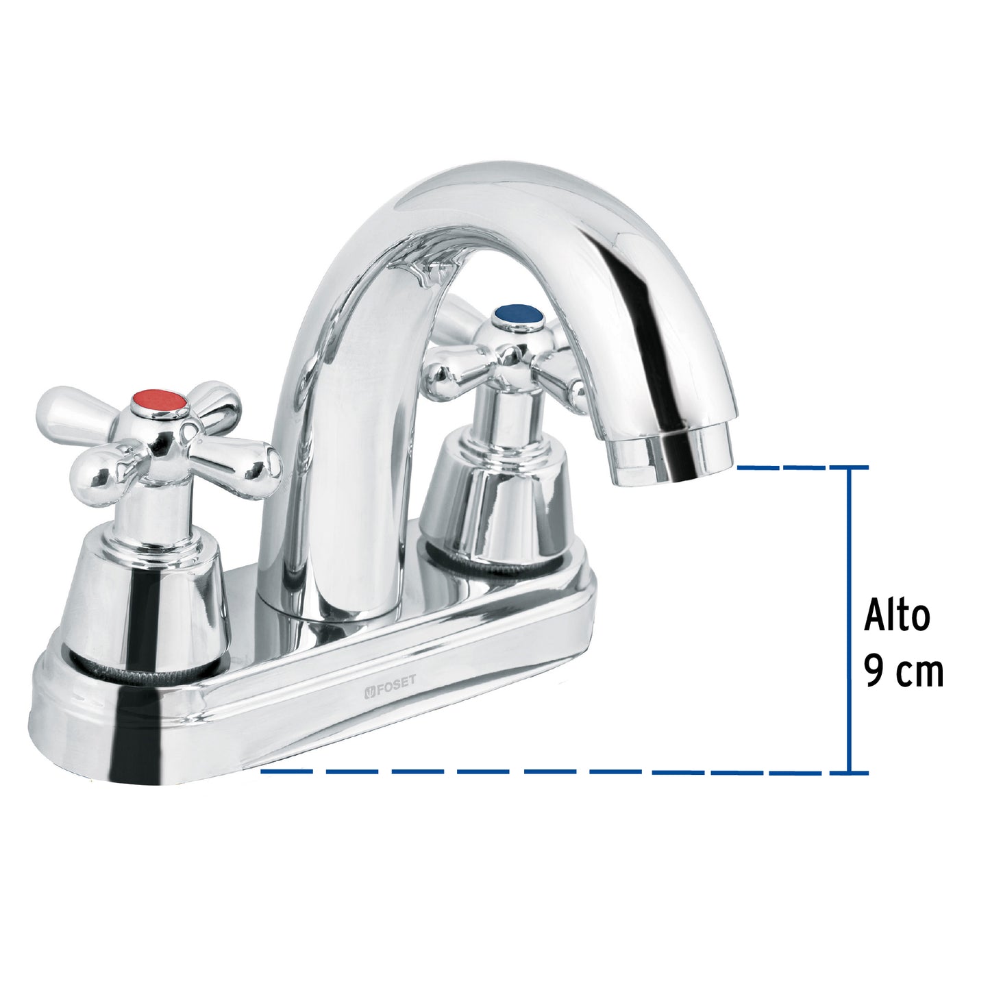Mezcl. lavabo, manerales cruceta, cuello alto, acero, Aqua